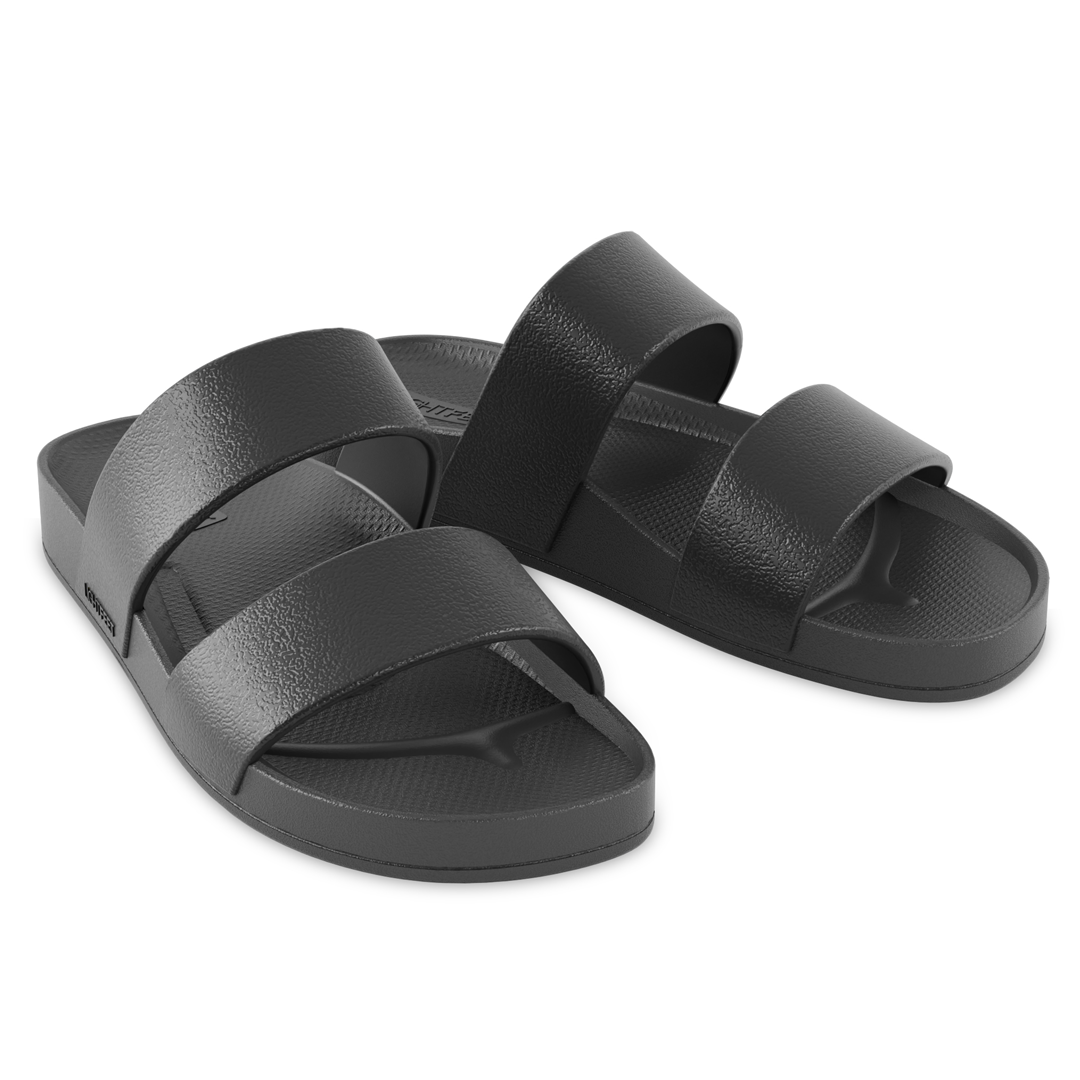 Lightfeet Double Strap Slides for Women - Comfortable Summer Sandals with Arch Support | Black | Perfect for Beach, Pool, and Casual Wear