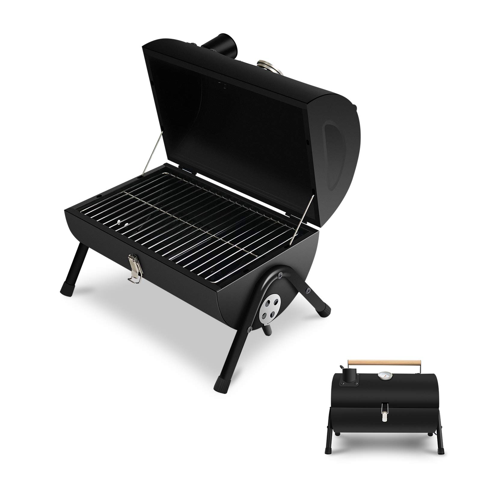 JJ JUJIN Portable Charcoal Grill - Mini BBQ Grill for Outdoor Cooking, Camping, Picnic & Backyard Parties - Compact & Lightweight Black Charcoal Grill for Tailgating, Beach Trips & Family Gatherings