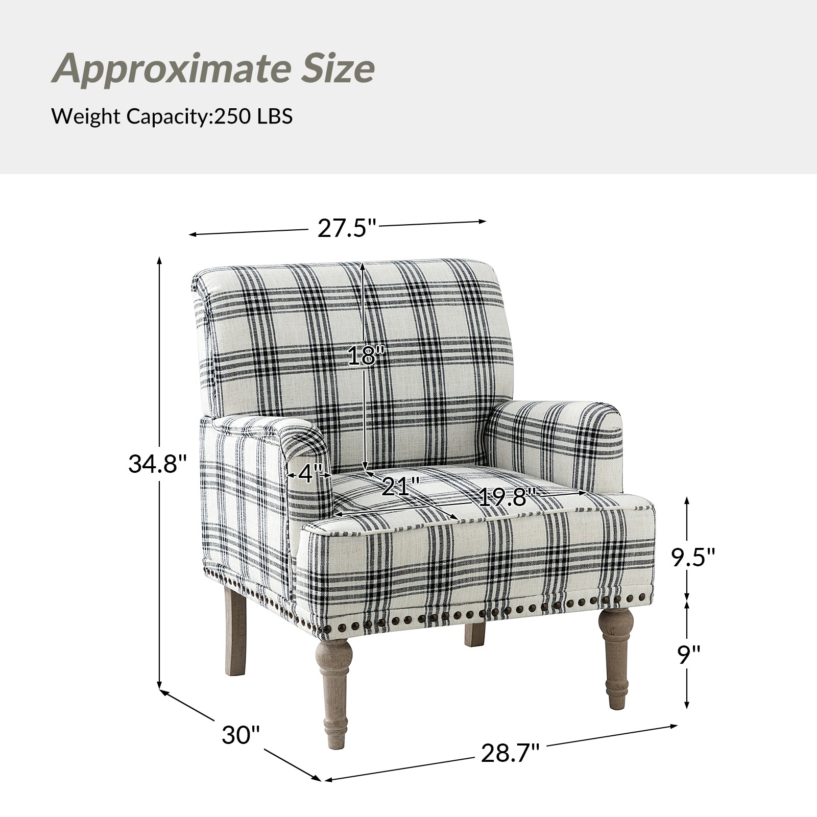 Tamsin Plaid Armchair with Nailhead Trim - Stylish Upholstered Accent Chair for Living Room, Office or Reading Nook - Perfect for Home Decor and Relaxation