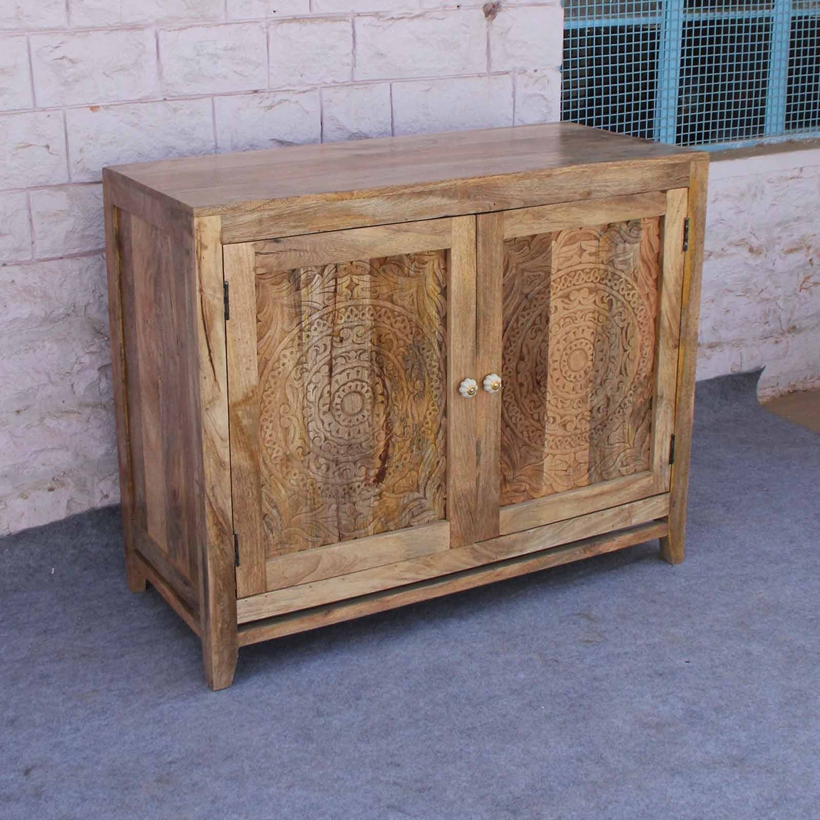 Elegant Floral Carved Solid Wood Sideboard - Handcrafted Buffet Cabinet for Dining Room, Living Room & Entryway Decor