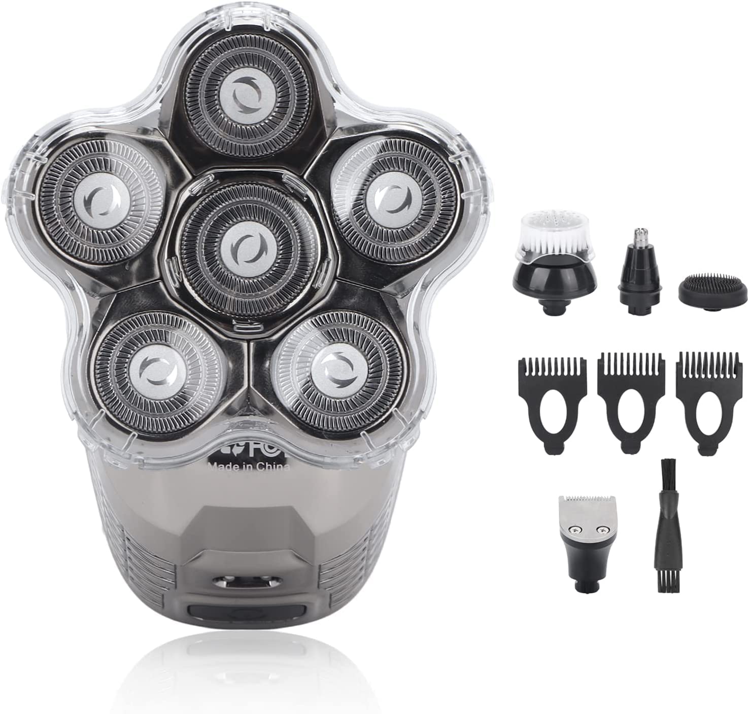 Ciciglow 5-in-1 Electric Head Shaver for Men - Cordless Rechargeable Bald Head Razor with Nose Trimmer, Brush & Massager - Waterproof Multifunctional Trimmer for Shaving, Grooming & Travel Use