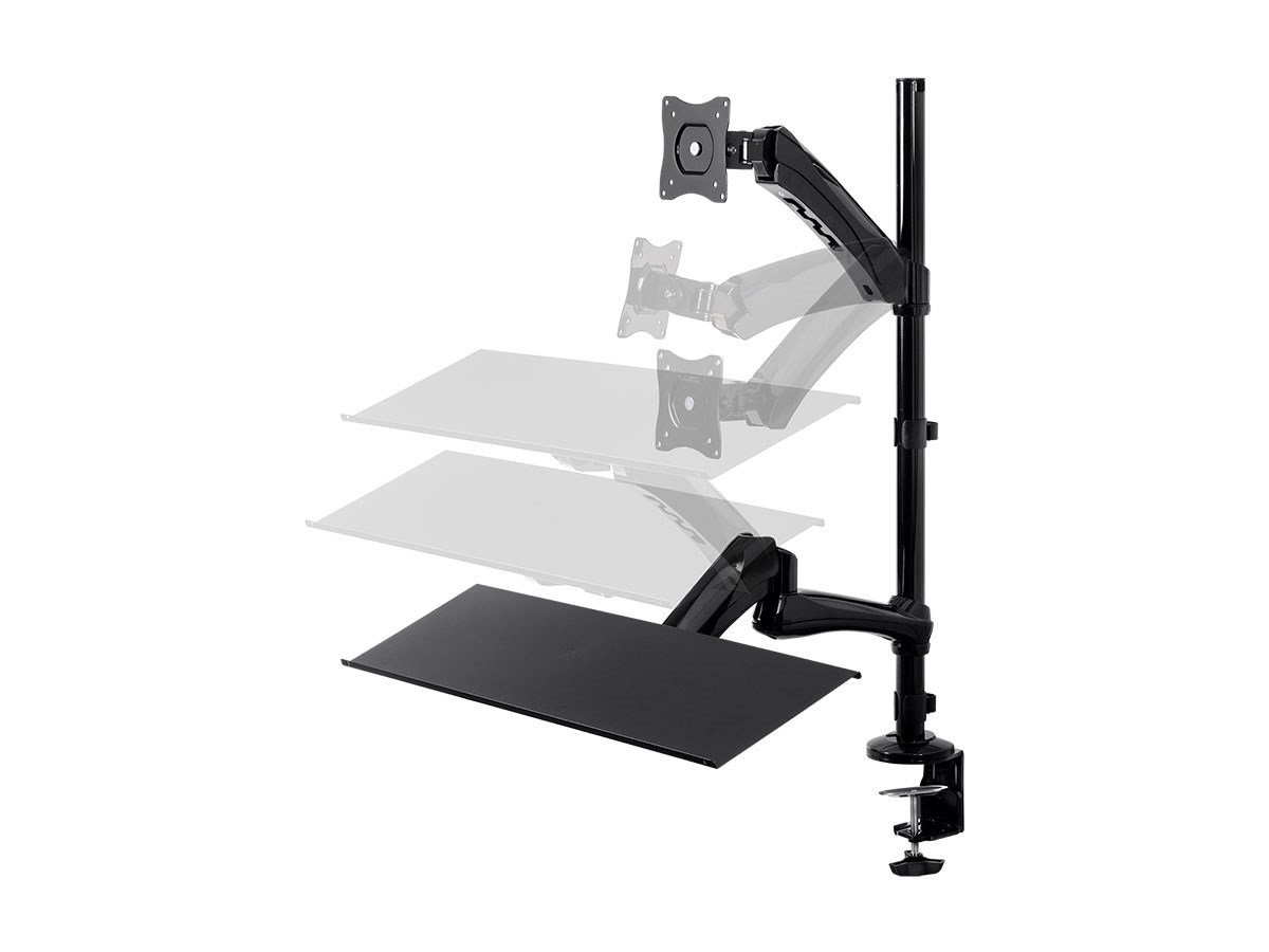Monoprice Black 26 Inch Adjustable Gas Spring Sit Stand Monitor and Keyboard Riser Desk Mount - Ergonomic Workstation for Home & Office | Compatible with Most Desks | Perfect for Dual Monitor Setup and Standing Desk Work