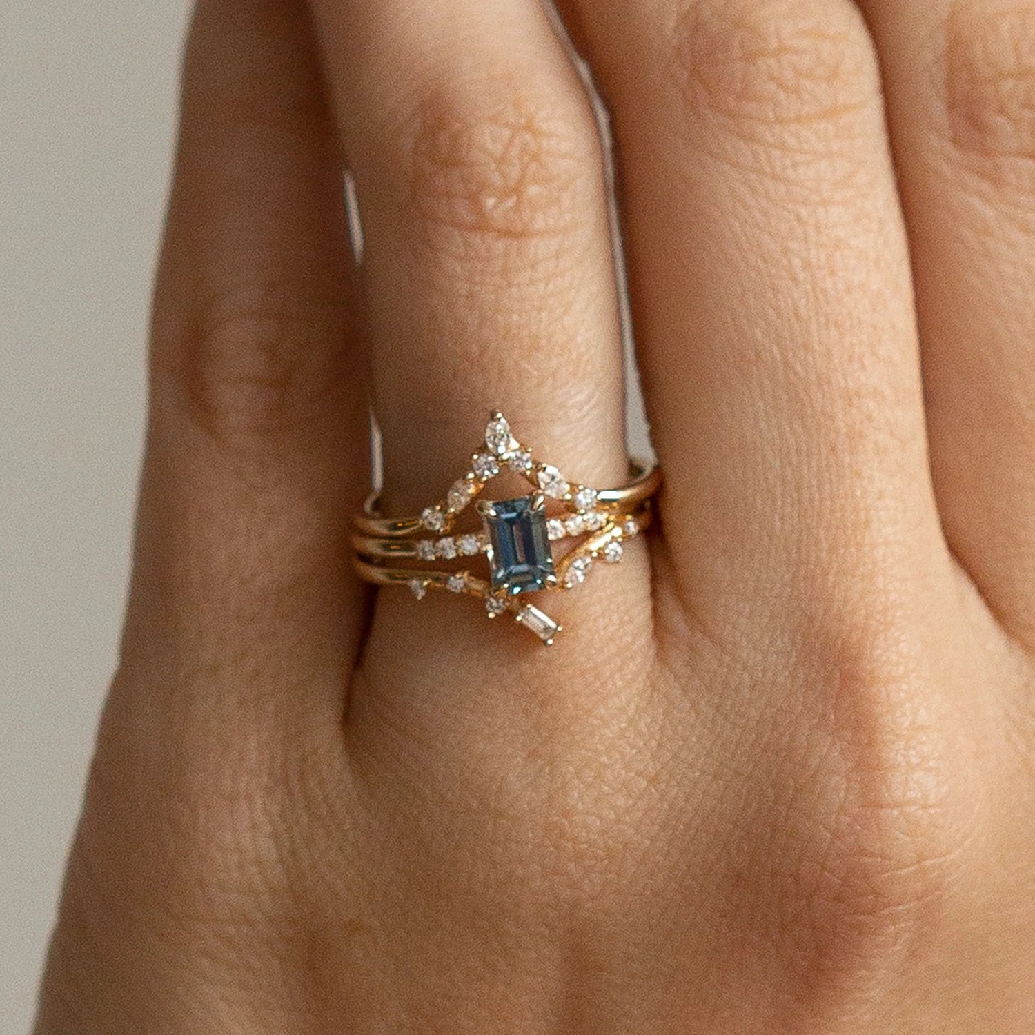 14K Yellow Gold Baguette Blue Sapphire Ring - Unique Handcrafted Jewelry for Women, Perfect for Weddings, Anniversaries & Special Occasions