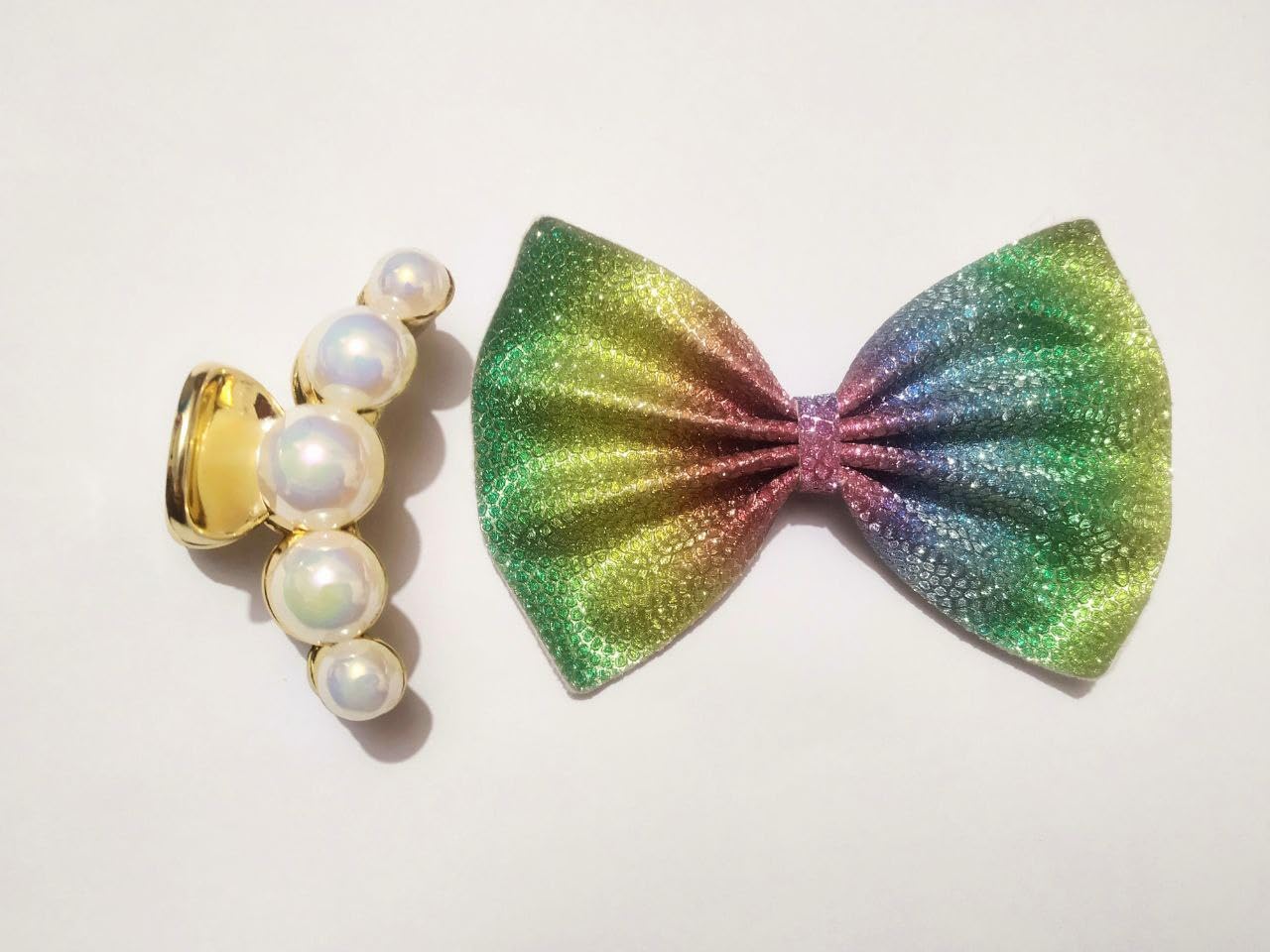 BRIKSHI Large Glitter Hair Bows for Girls & Women - Stylish French Bow Hair Clips with Silk Bowknot Barrettes (Multicolor, Pack of 2) - Perfect for Parties, Weddings & Everyday Fashion Accessories