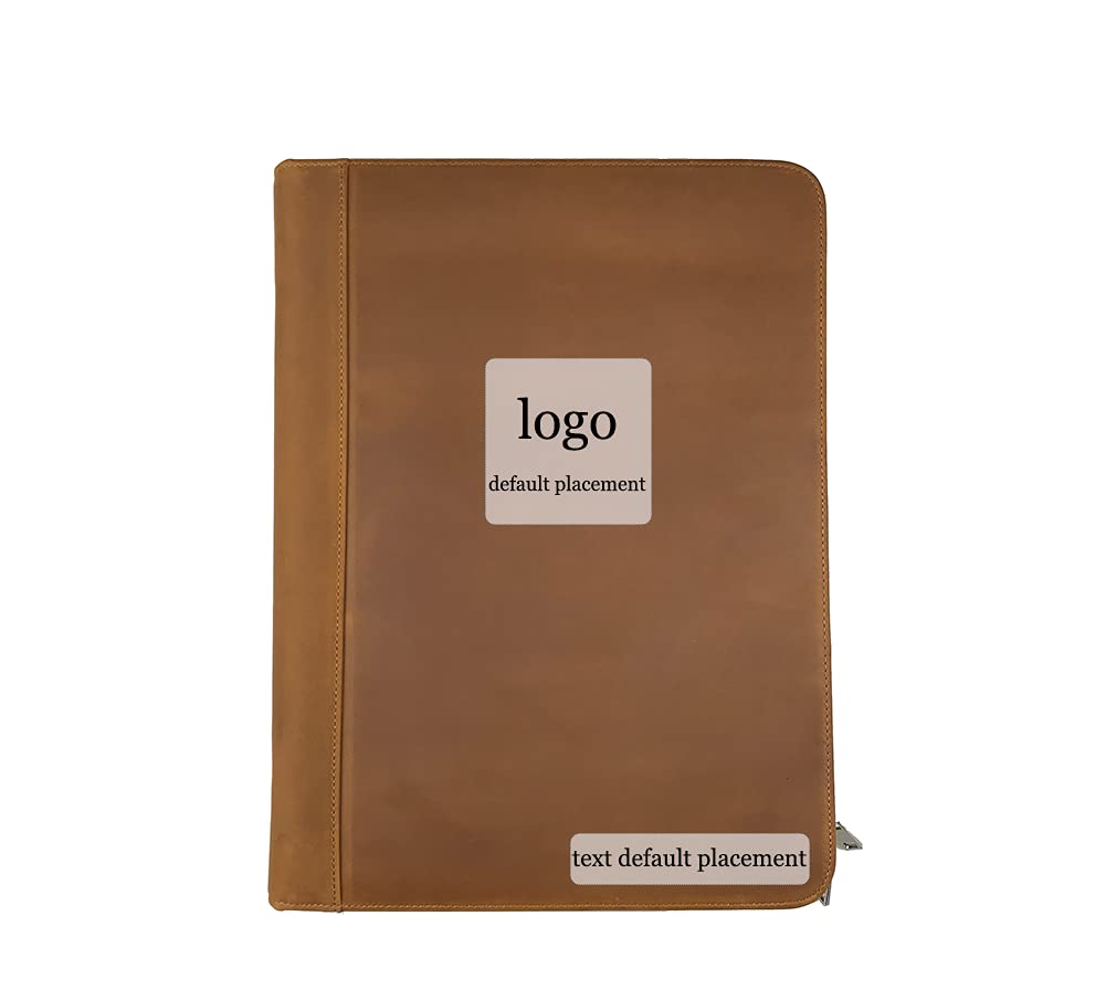 Premium Custom Engraved Genuine Leather Portfolio for Men & Women - 3-Ring Zipper Binder Holds 13
