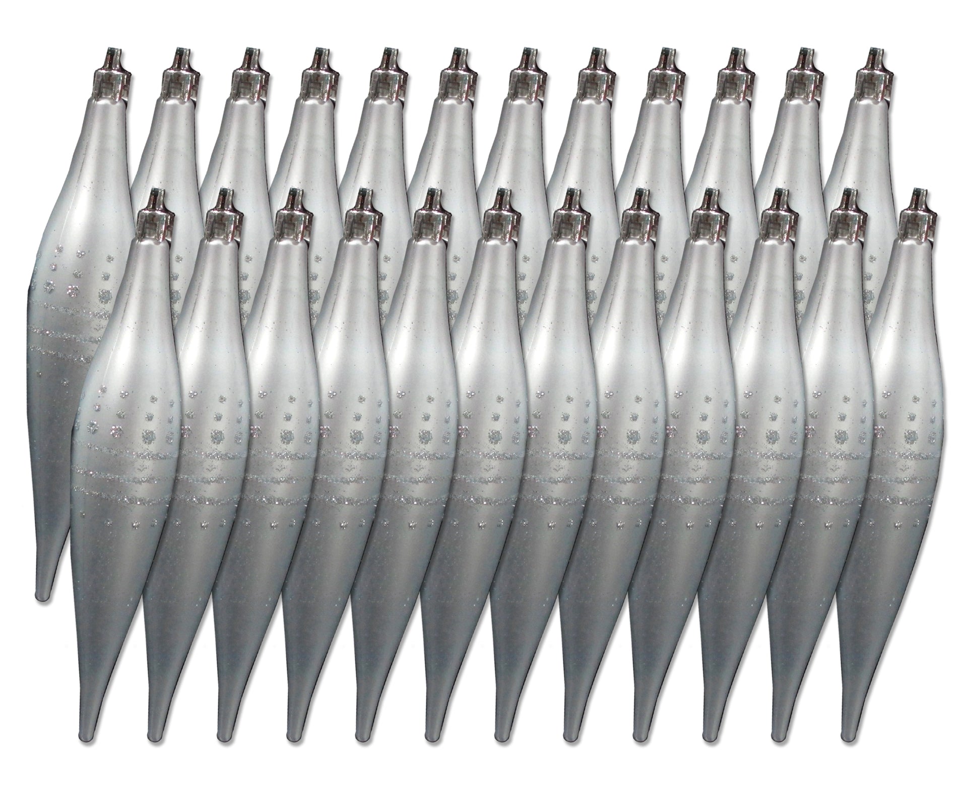 24 Pack Silver Finial Ornaments with Dot Design - Elegant Christmas Tree Toppers for Holiday Decorations, Wedding Centerpieces, and Home Décor