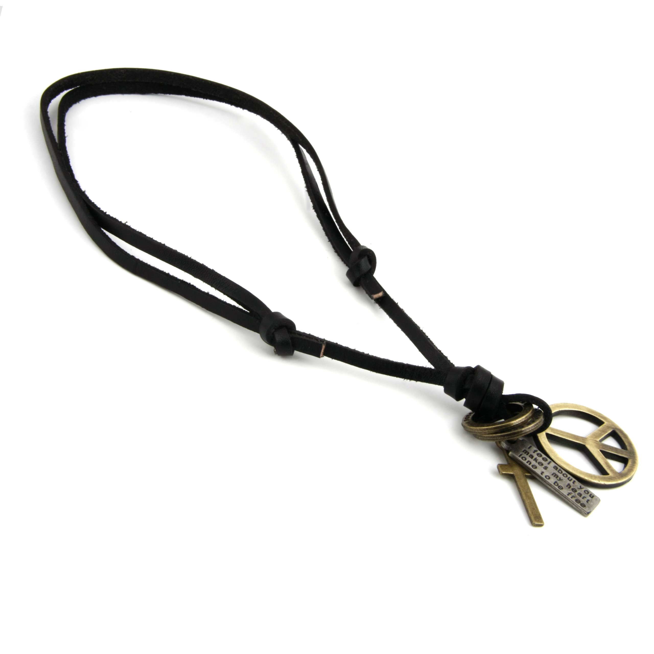 JewelryVolt Adjustable Leather Necklace with Peace Sign & Cross Charm - Stylish Unisex Pendant for Everyday Wear, Gifts & Spiritual Fashion
