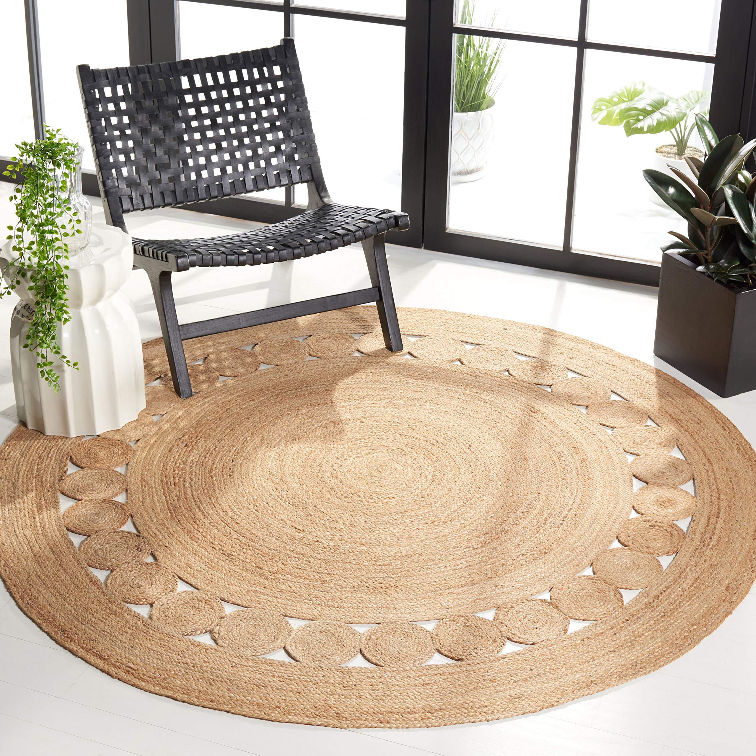 SAFAVIEH Handmade Boho Jute Area Rug 8' Round - Natural Fiber Round Collection NFB306A for Living Room, Bedroom & Boho Decor