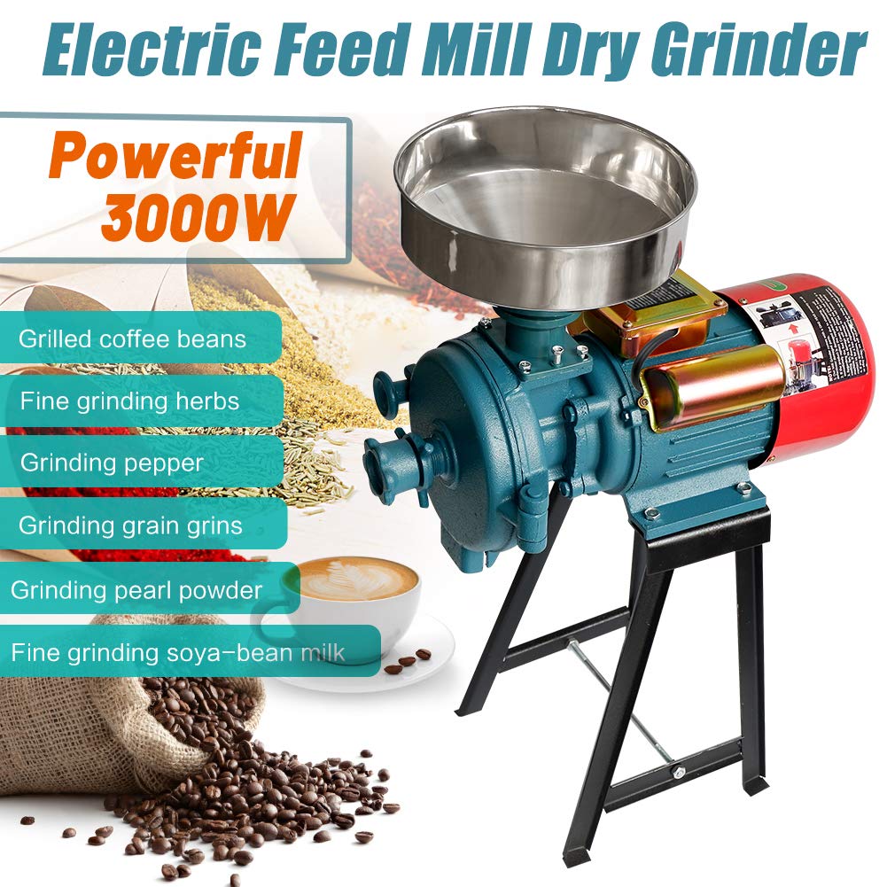 NAIZEA 3000W Commercial Electric Grain Mill - Heavy Duty Wet & Dry Cereals Grinder for Corn, Wheat, Flour - Perfect for Bakeries, Restaurants & Home Use