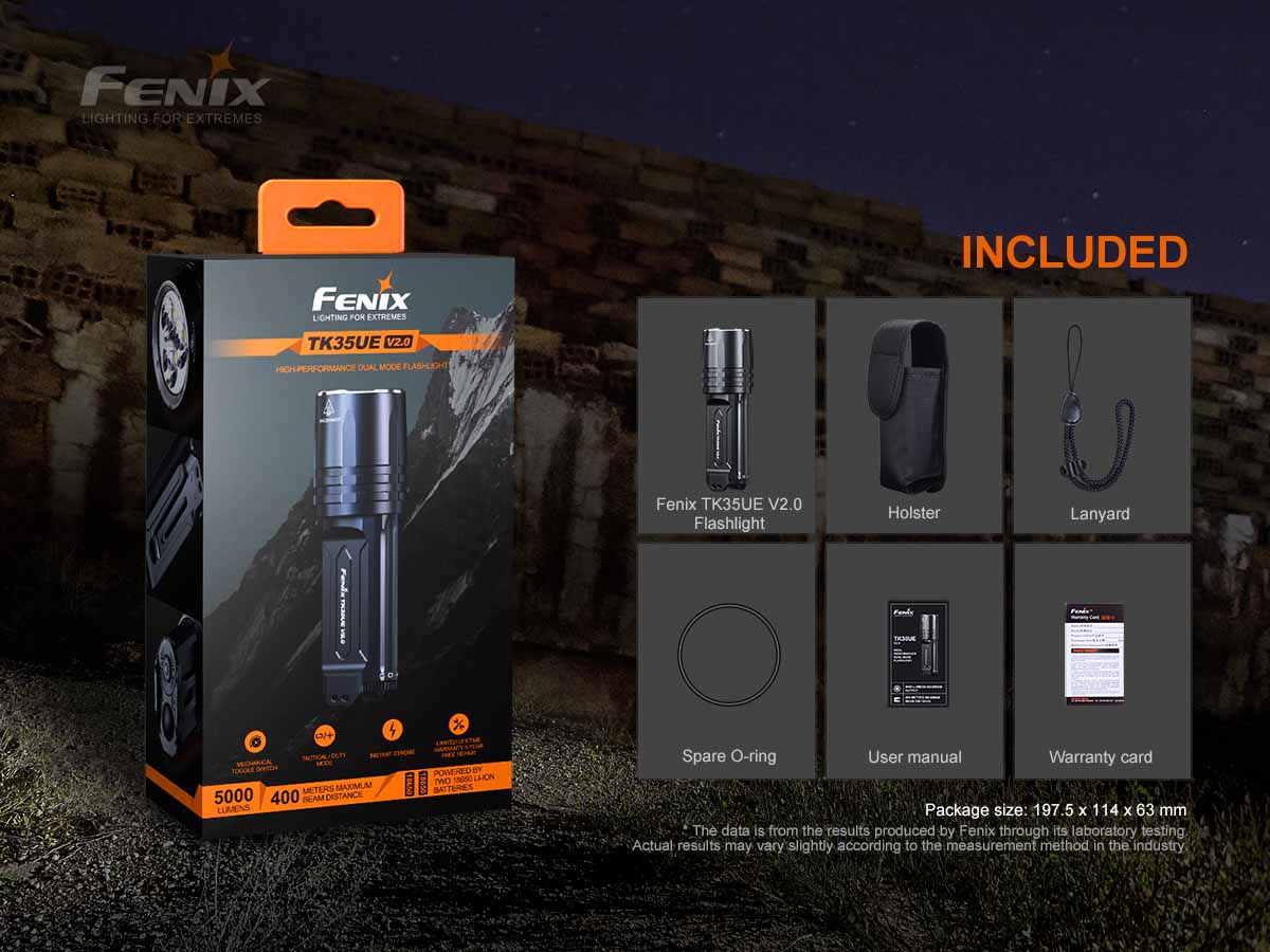 Fenix TK35UE V2.0 Rechargeable LED Flashlight - 3000 Lumens, Long Beam Distance, Waterproof - Perfect for Camping, Hiking, Emergency & Outdoor Adventures