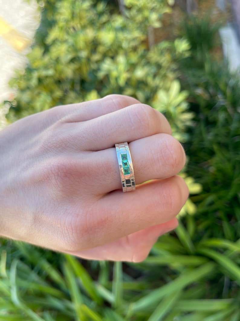 0.60tcw Princess Cut Three Stone Bezel Set Sterling Silver Mens Wedding Band Ring - Handcrafted for Men, Perfect for Engagement, Anniversary & Special Occasions