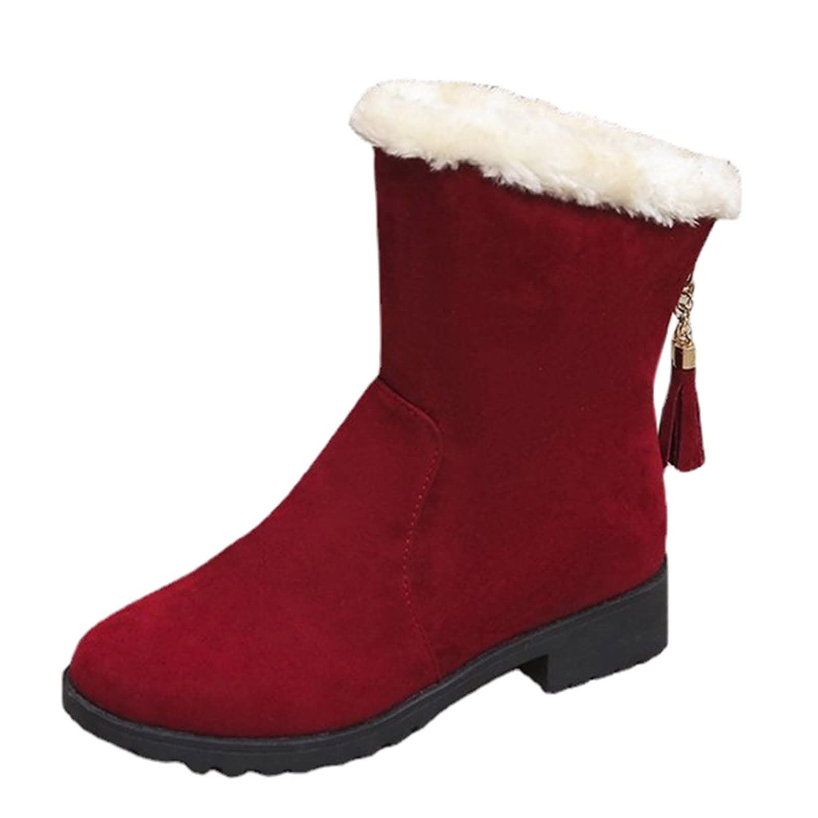Women's Winter Ankle Boots - Leather Snow Boots with Thick Sole, Size 9.5 (Red, 8) - Perfect for Cold Weather, Snowy Days & Outdoor Activities