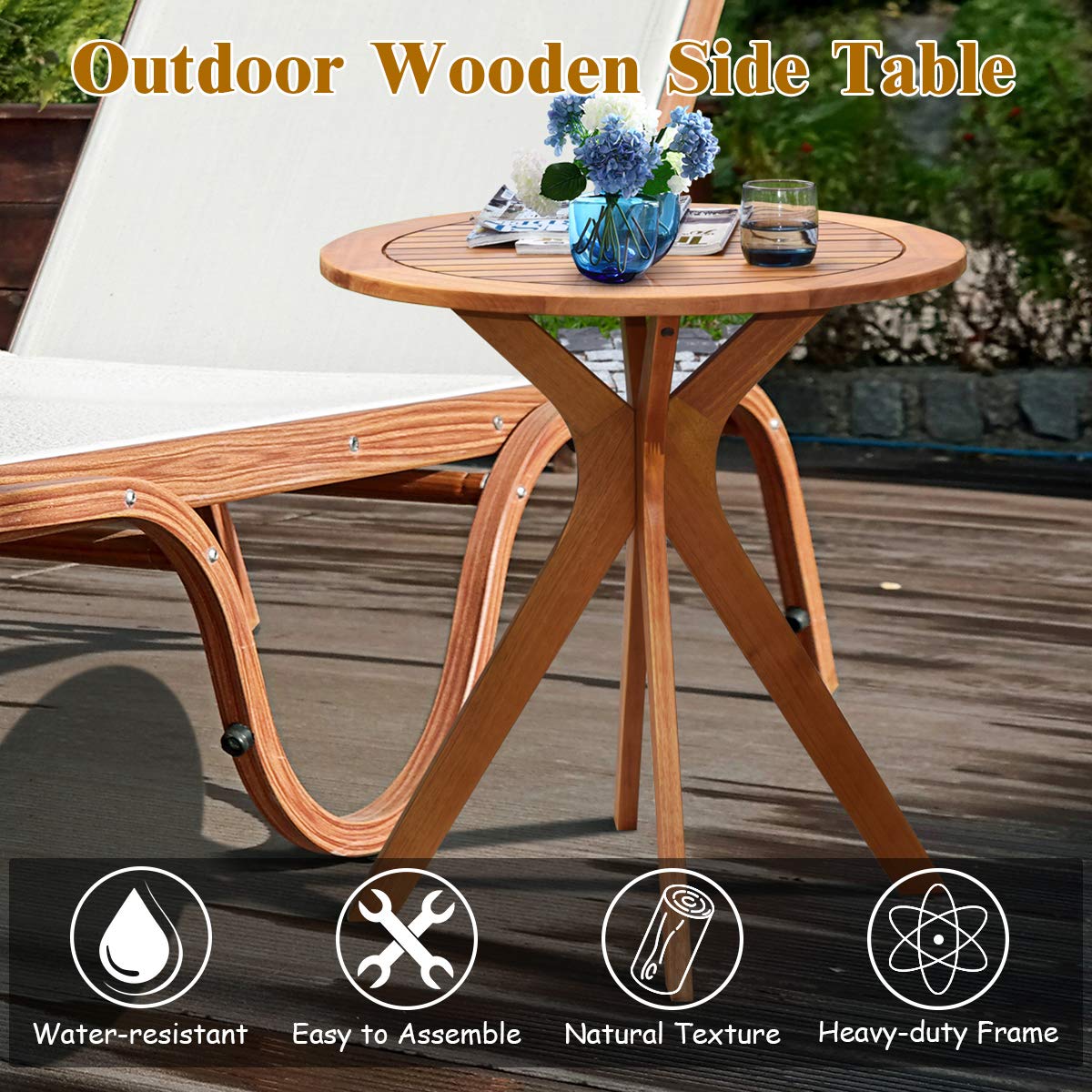 Wooden Round Patio Bistro Table with X-Shaped Base - Indoor/Outdoor Side Table for Coffee, Garden, Backyard & Living Room | Durable Teak Furniture for Relaxing & Entertaining