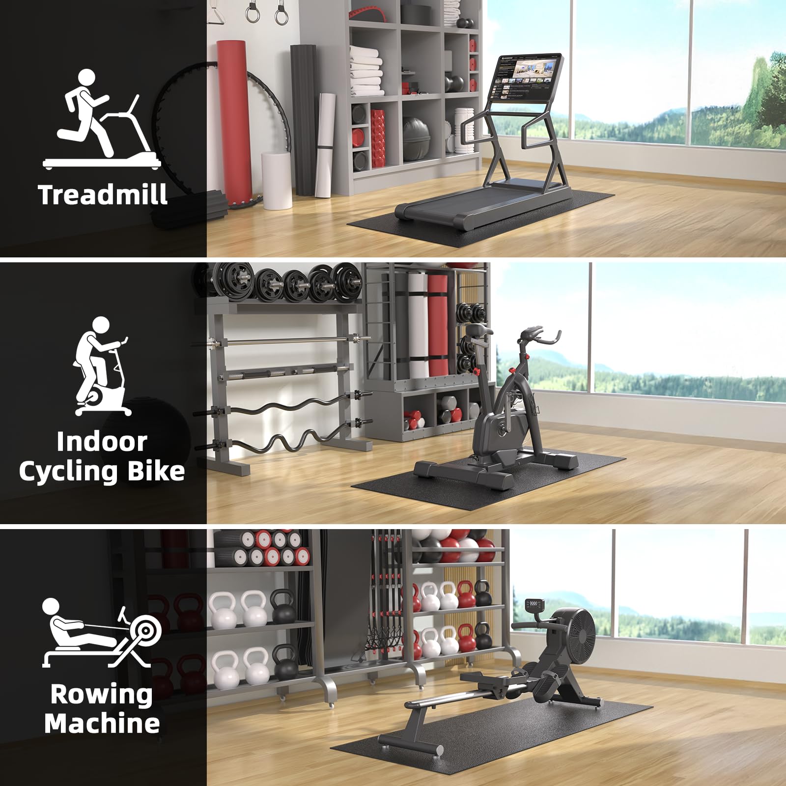 Premium Treadmill Mat for Hardwood Floors & Carpets - 7'x3'/6'x3'/6'x2.5'/5.6'x2'/4'x2' Size Options, 6mm Thick Gym Floor Protection Mat - Compatible with Peloton Bike, Spin Bike, Elliptical & Exercise Equipment - Perfect for Home Gym, Cardio Workouts & Equipment Protection