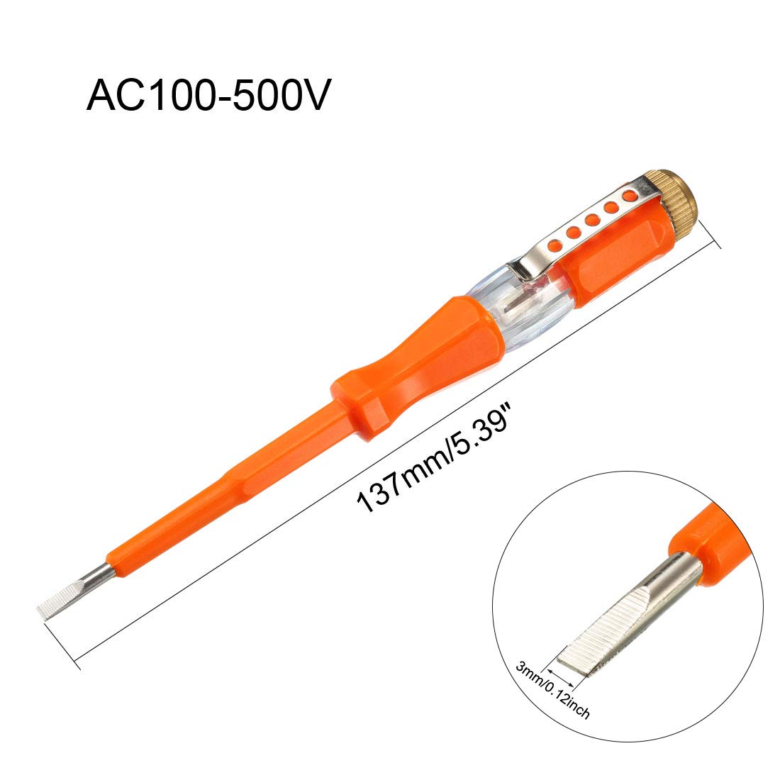 uxcell AC 100-500V Voltage Tester with 3mm Slotted Screwdriver & Clip - Circuit Testing Tool (Orange, 2-Pack) for Home Electrical Repairs, DIY Projects & Professional Electricians