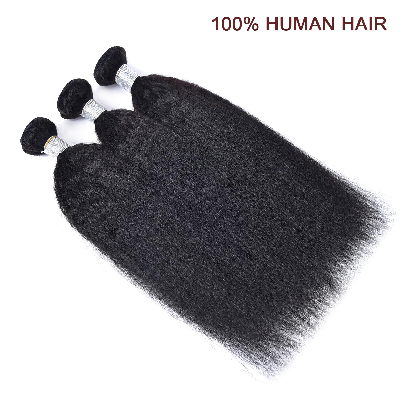 12A Kinky Straight Human Hair Bundles 22 24 26 Inch - 100% Virgin Remy Human Hair Extensions for Women - Natural Black Color - Perfect for Daily Wear, Styling, and Special Occasions