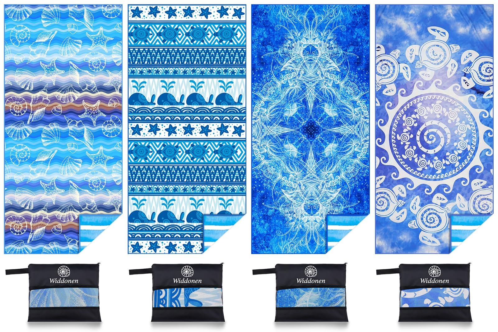 4 Pack Quick Dry Sand Free Beach Towels - Lightweight & Compact for Swimming, Camping, Travel