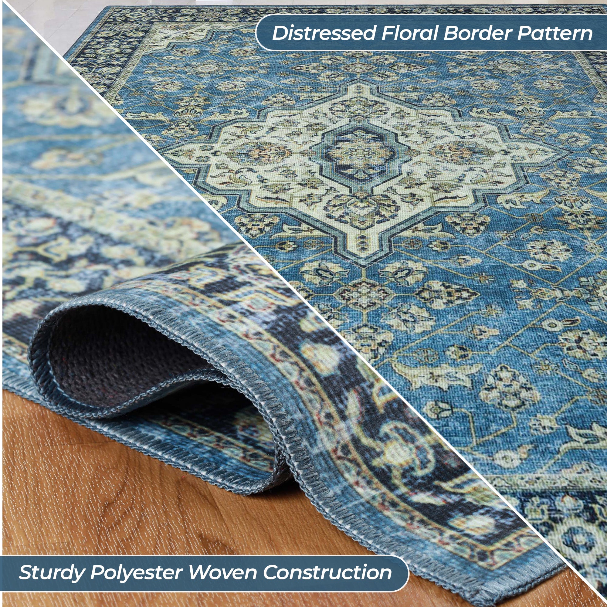 Jay Damask Medallion Bordered Washable Indoor Area Rug - Non-Slip Living Room Carpet, Bedroom Runner for Home Decor | Perfect for Hallways, Entryways & Cozy Spaces