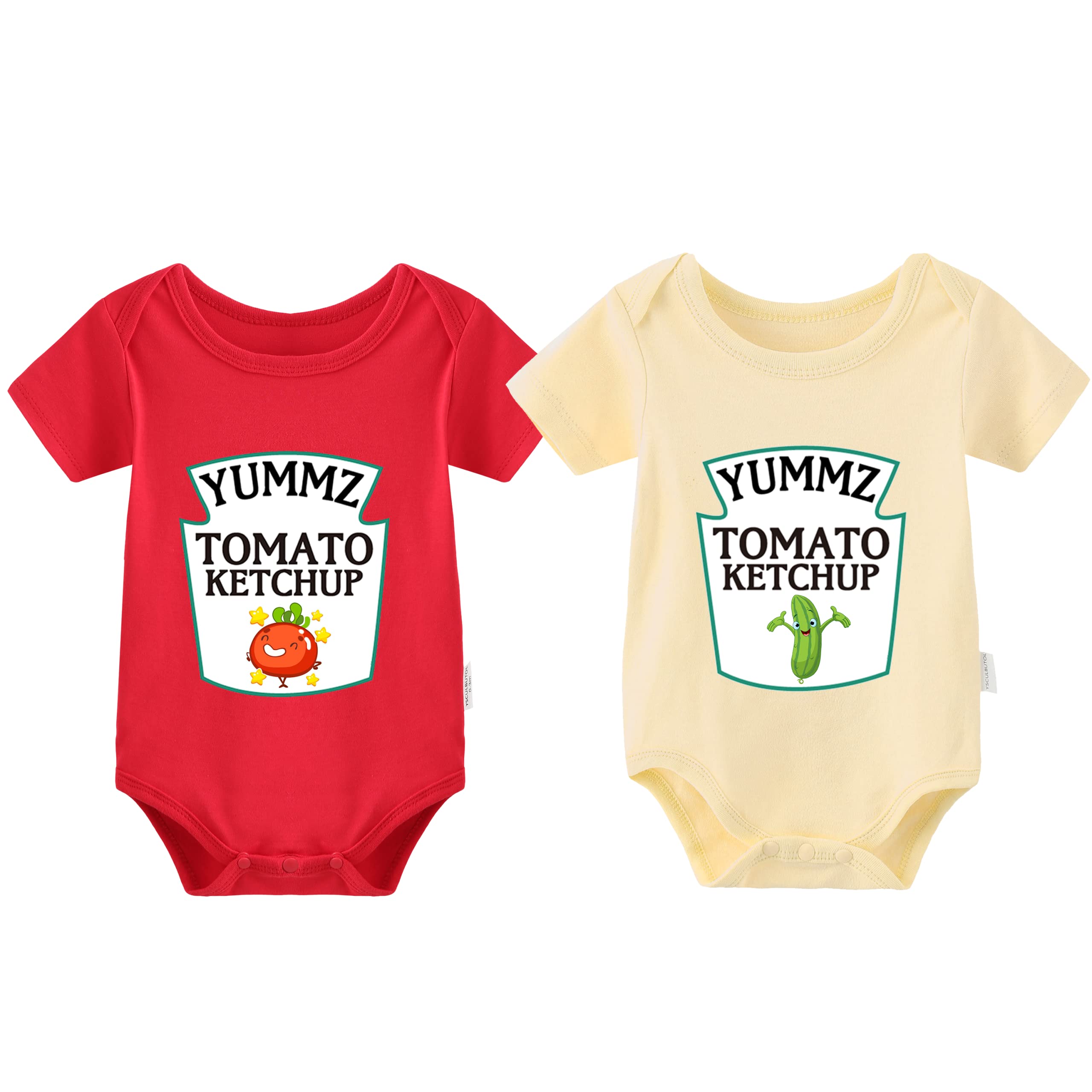 YSCULBUTOL Funny Ketchup & Mustard Baby Twins Bodysuit Outfits - Short Sleeve Matching Set for Baby Girls | Perfect for Twin Photoshoots, Sibling Matching Outfits & Cute Family Moments