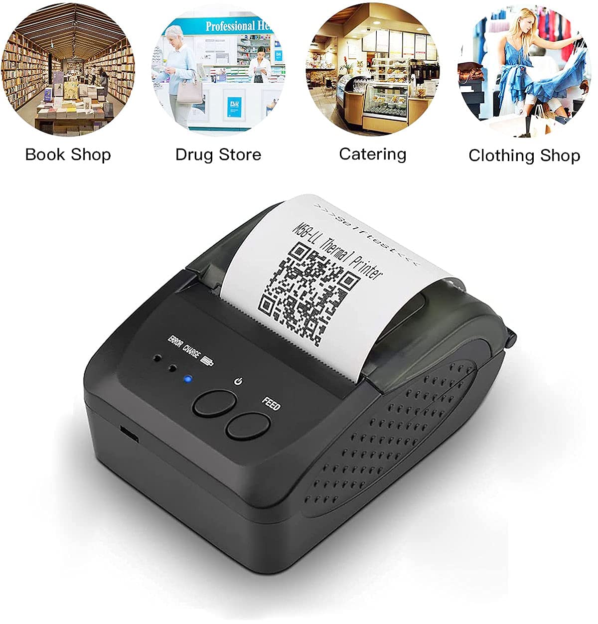 58mm Wireless Bluetooth Thermal Receipt Printer - Portable Mini POS Printer for Small Business, Compatible with Android & Windows - Perfect for Retail Stores, Restaurants, and Mobile Vendors