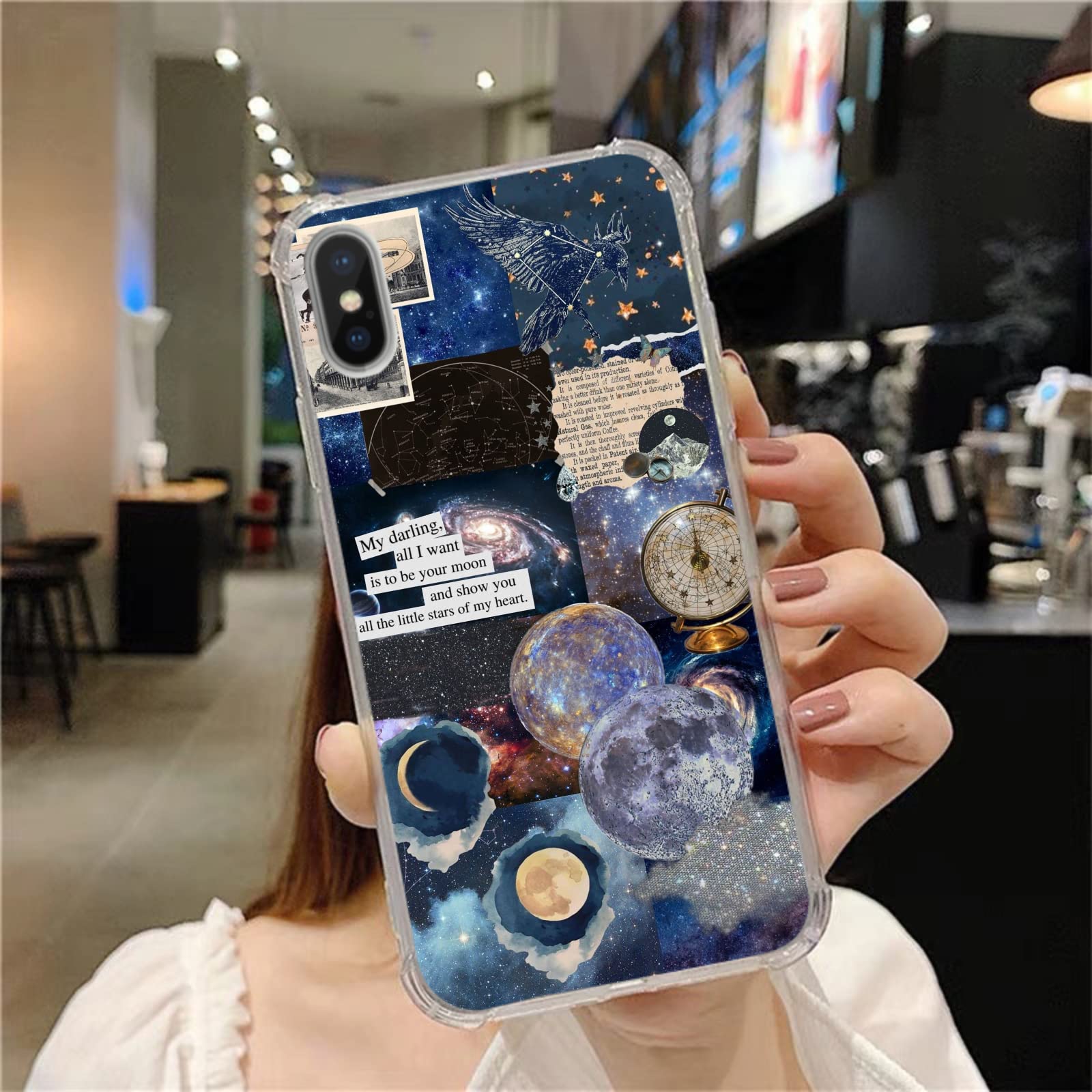 Vintage Celestial Sun Moon Star Pattern iPhone X/Xs Phone Case - Trendy Aesthetic Space Planet TPU Cover for Women, Men & Teens | Perfect for Daily Use, Travel & Gift Giving