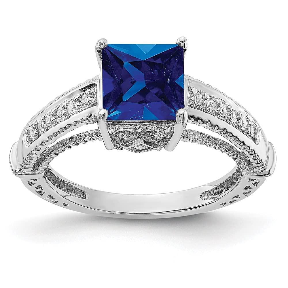 925 Sterling Silver Synthetic Blue Sapphire & Cubic Zirconia Ring - Elegant Women's Fine Jewelry Gift for Anniversary, Engagement & Special Occasions
