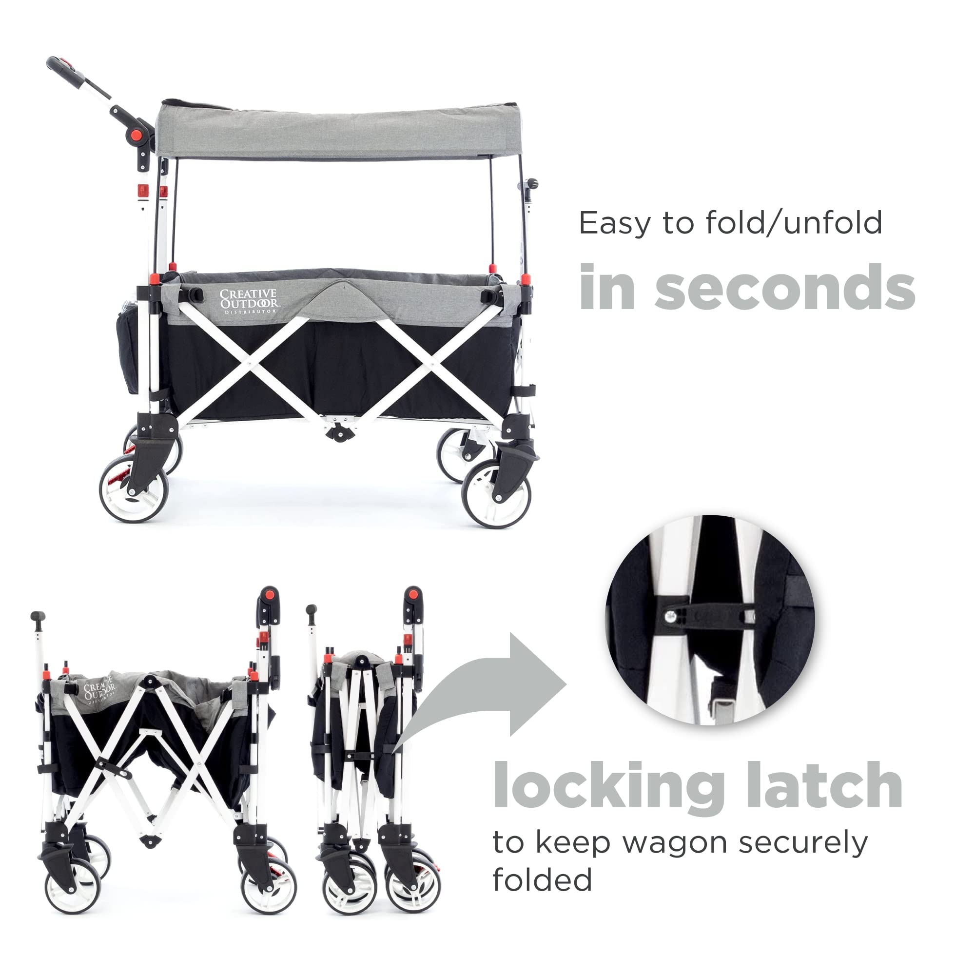 Ultra Compact Folding Stroller Wagon with Canopy - Lightweight Push Pull Design for Camping, Beach, Park & Sporting Events - Supports 150lbs - Gray/Black - Perfect for Family Outings, Travel & Outdoor Adventures
