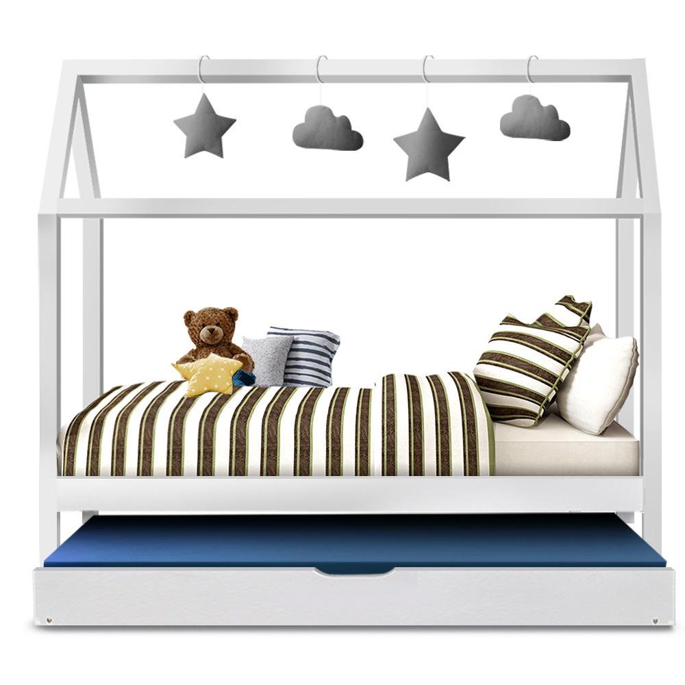 Kids Holy Wooden Single Bed Frame White - Solid Wood Toddler Bed for Boys & Girls - Perfect for Nursery, Bedroom & Sleepovers