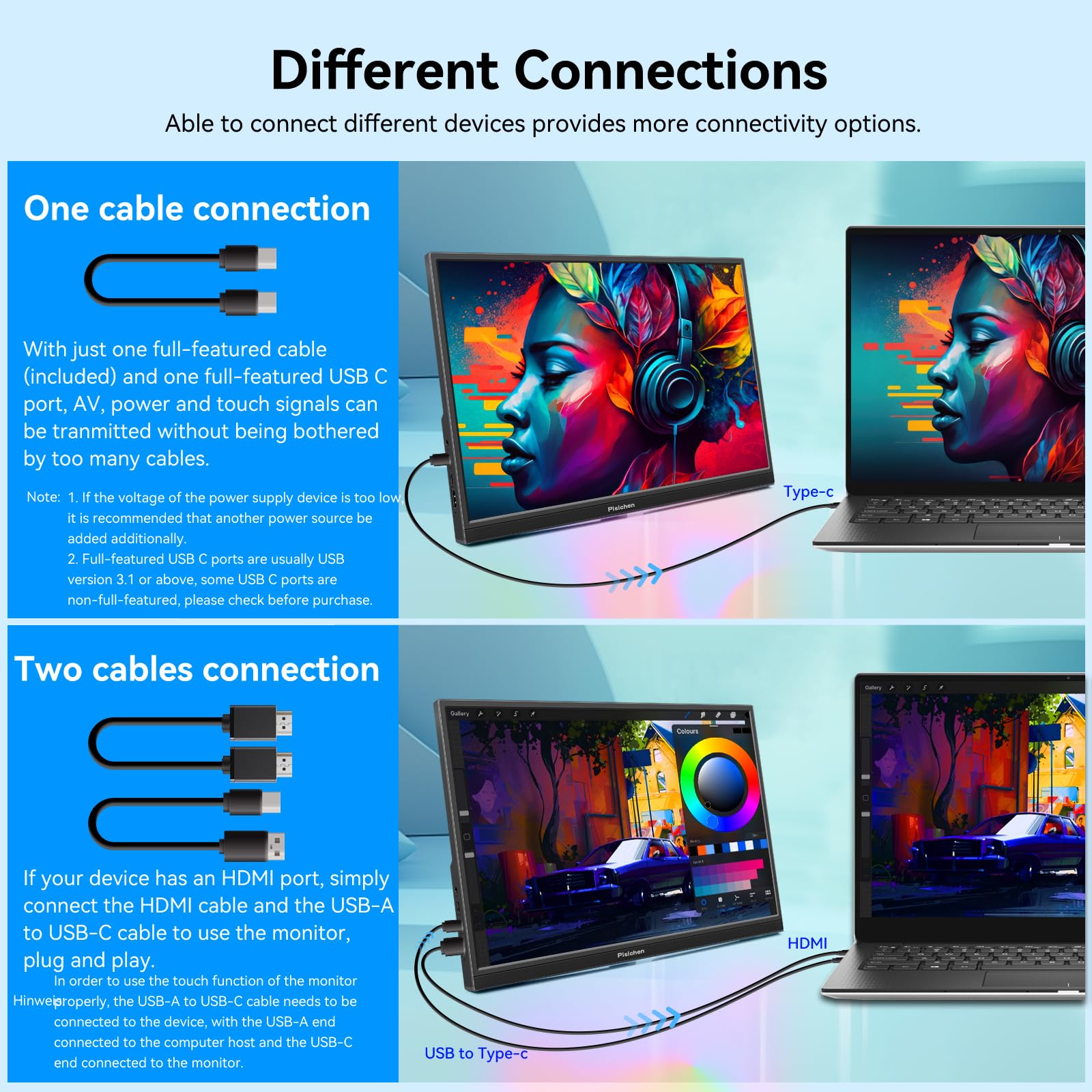 16 Inch Full HD Portable Touchscreen Monitor - 1920x1200P IPS Display with HDMI & USB-C, 300cd/m² Brightness, Built-in Speakers for Laptop, PC, Raspberry Pi - Perfect for Business Travel, Home Office & Gaming