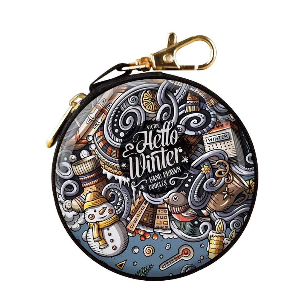 Coherny Round Portable Coin Purse & Cash Box - Metal Zipper Wallet with Lobster Clasp for Coins, Cash, Jewelry, USB Cables & Keys - Christmas Hanging Ornament & Travel Storage Organizer - Perfect for Holiday Gifts, Party Favors, and Everyday Use