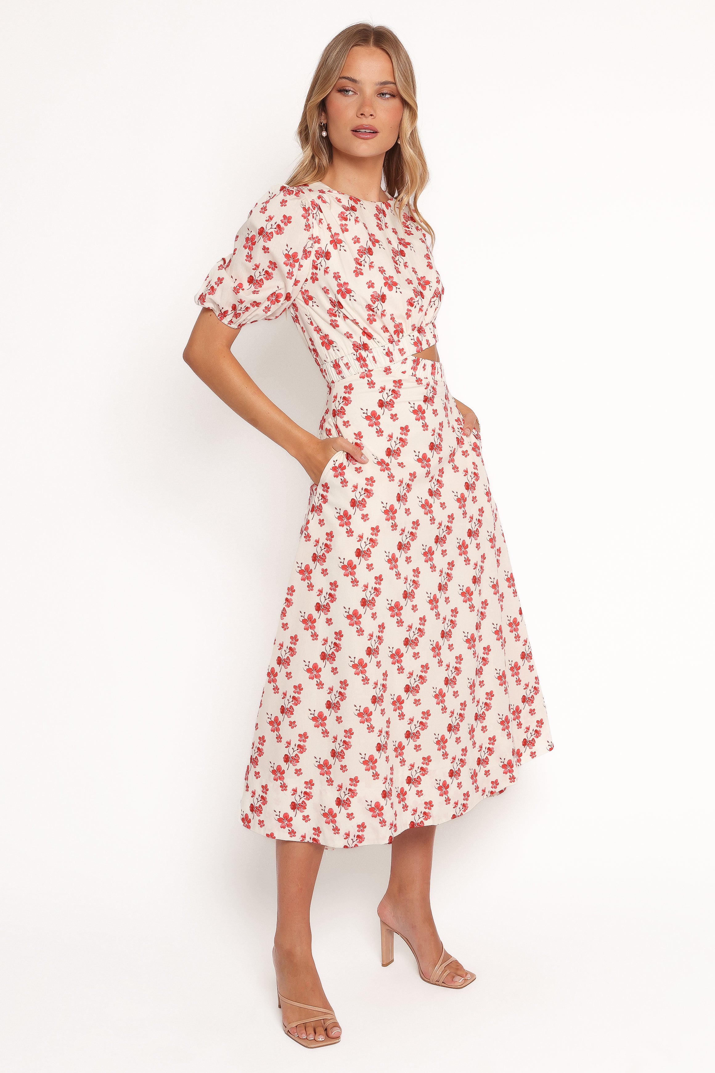 Aminah Women's Floral Puff Sleeve Dress - Elegant Red Summer Dress for Party, Wedding & Date Night