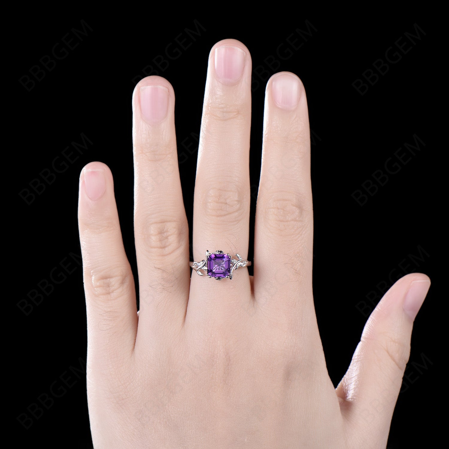 Princess Cut Amethyst Engagement Ring in Sterling Silver with Twig Vine Design - Perfect for Proposals, Anniversaries & Romantic Gifts