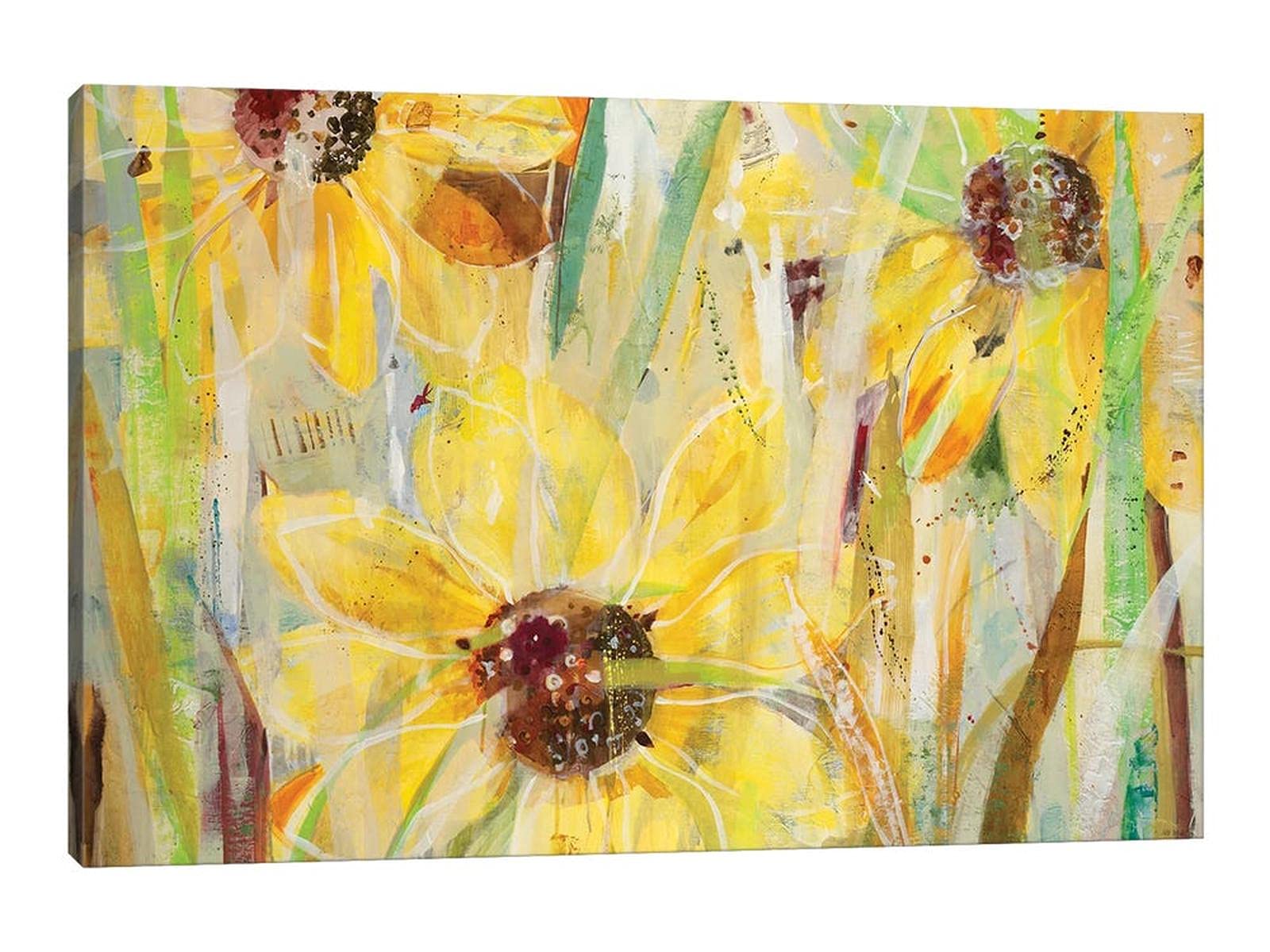 Sunflower Wall Art - Watercolor Canvas Print for Kitchen & Bathroom Decor (24x36