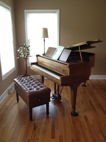 Genuine Leather Adjustable Duet Size Artist Concert Piano Bench Stool with Music Storage - Walnut Satin Finish - Perfect for Home Studios, Music Classrooms & Concert Halls