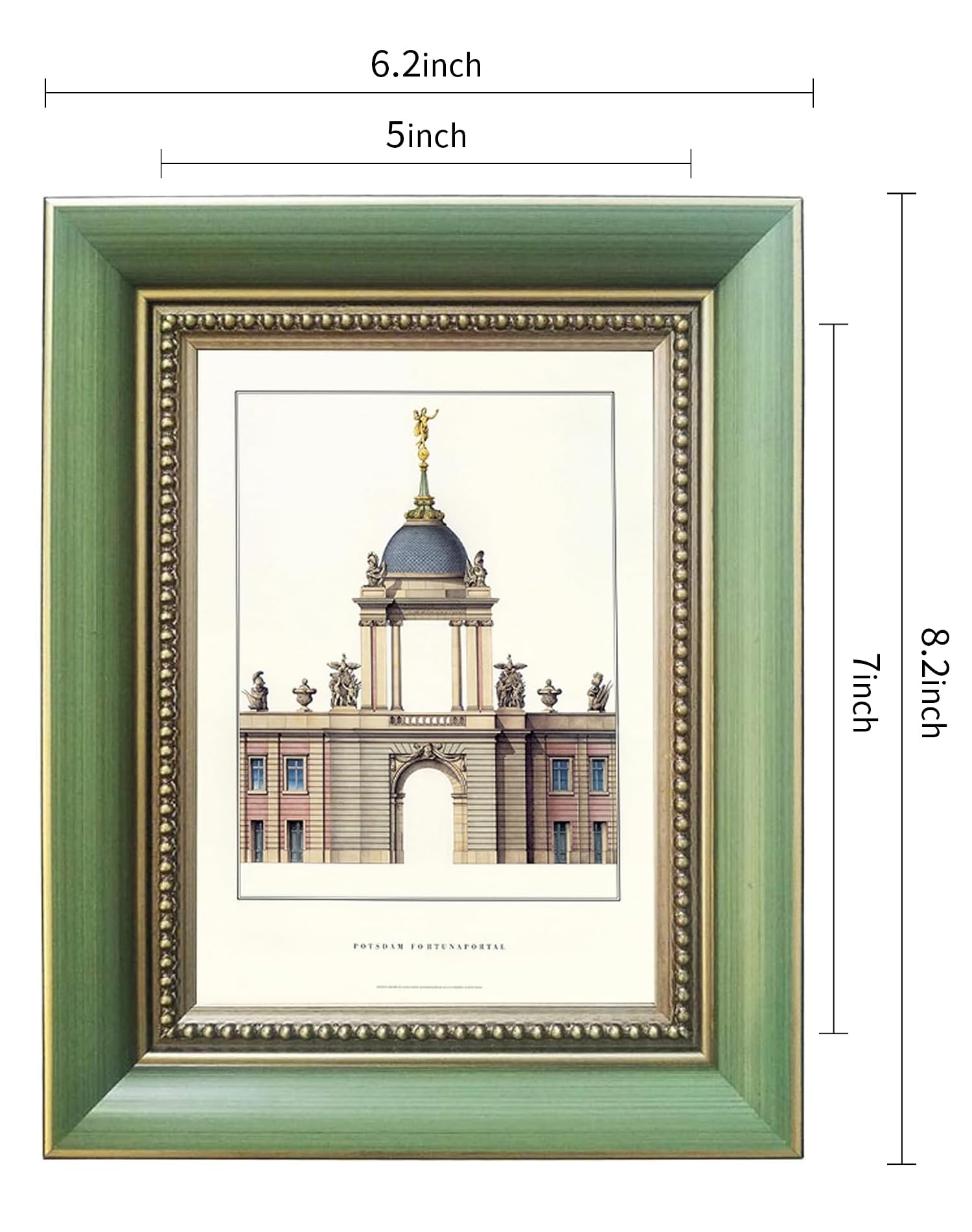 Vintage 5x7 Green Wood Picture Frame with Glass - Wall or Tabletop Display for Photos & Art