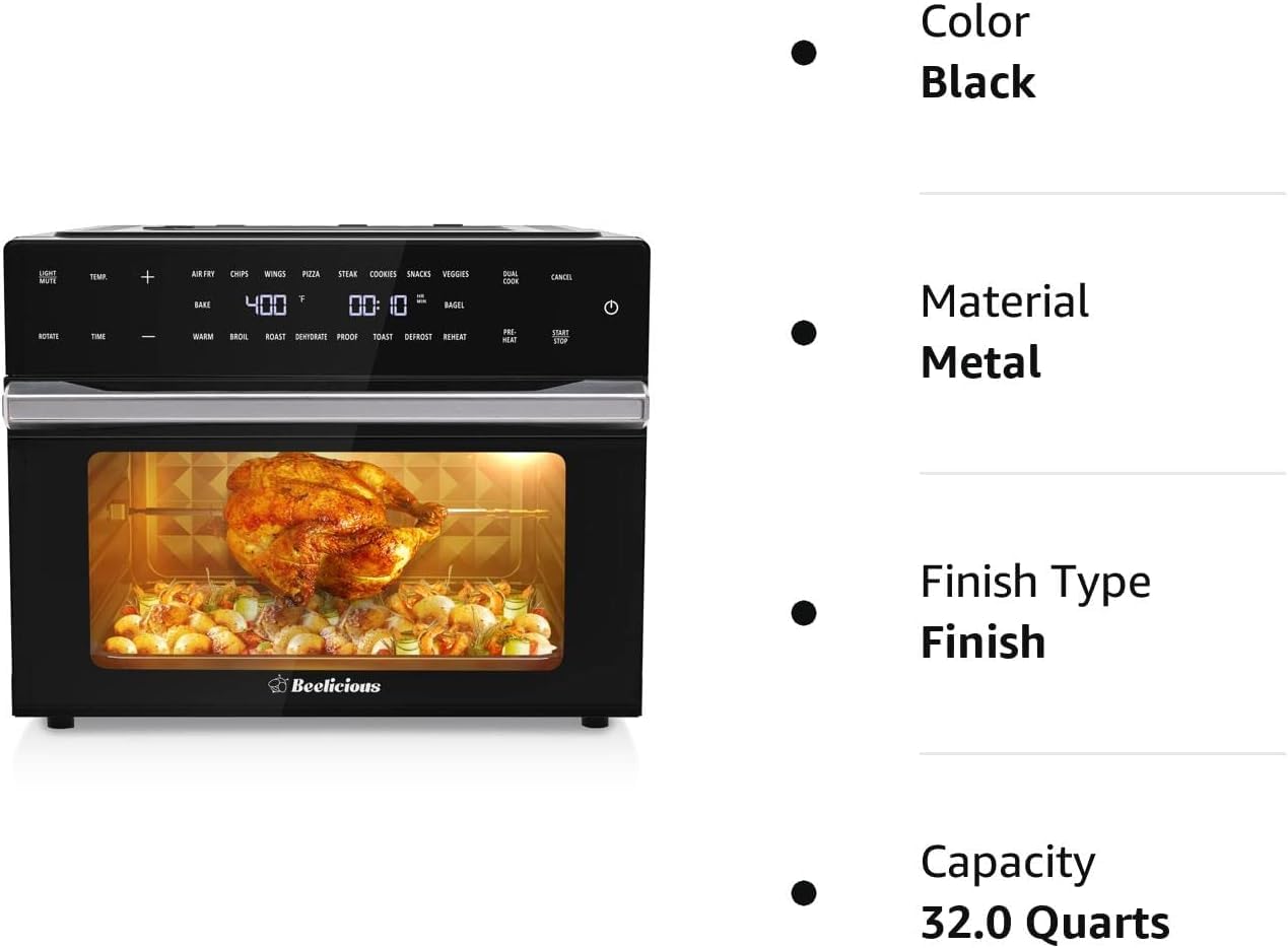 Beelicious® Pro 32QT Extra Large Air Fryer Toaster Oven Combo - 19-in-1 Digital Convection Countertop Oven with Rotisserie & Dehydrator - 1800W for 13