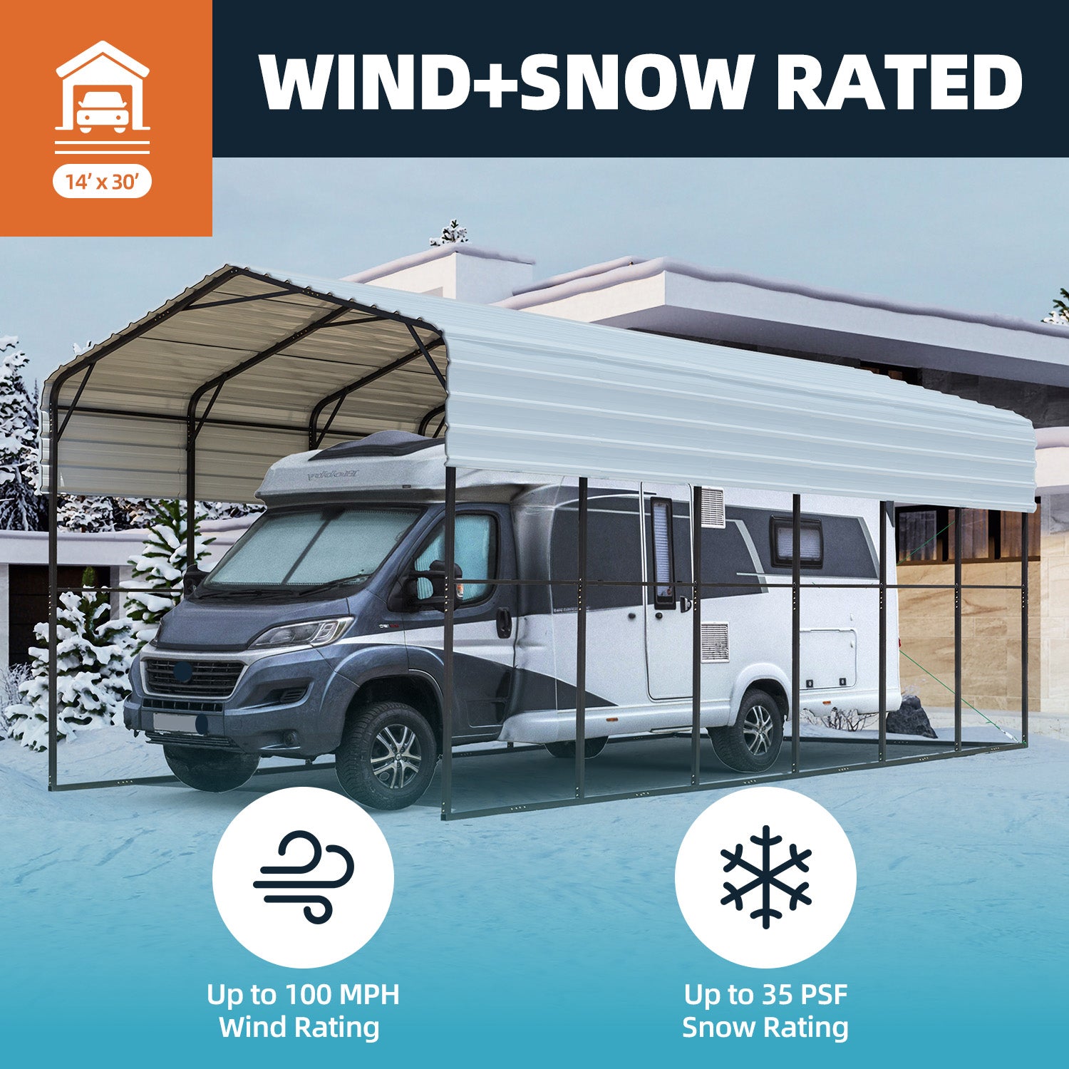 Heavy Duty 14’ x 30’ RV Metal Carport with Galvanized Steel Roof - Weatherproof Shelter for RV, Car, Boat & Tractor - Perfect for Driveway, Farm & Outdoor Storage