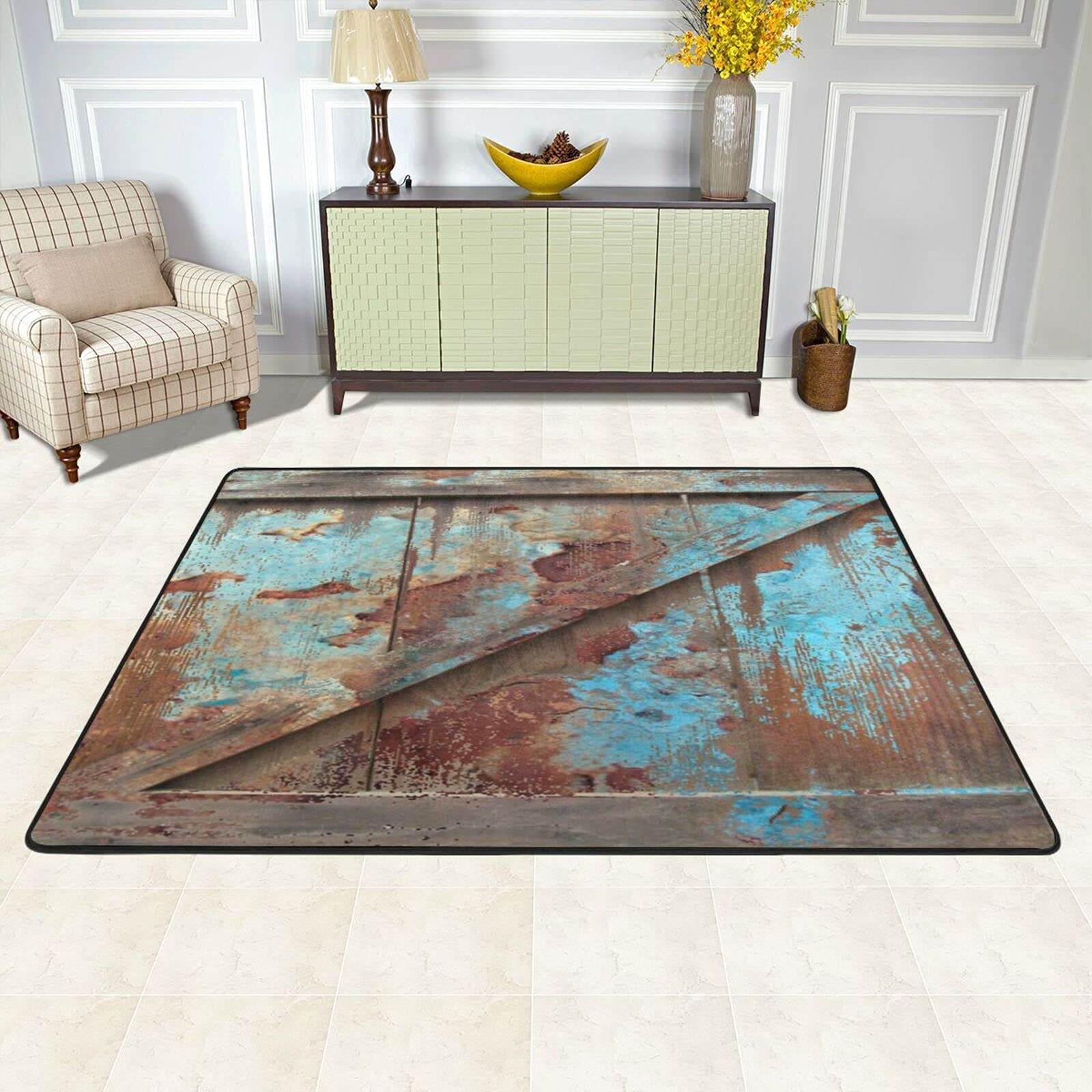 Modern Primitive Western Country Barn Door Rustic Turquoise Area Rug - Non-Slip Welcome Doormat for Living Room, Kitchen, Bedroom, Front Door Entrance | Perfect for Farmhouse, Rustic & Western Home Decor