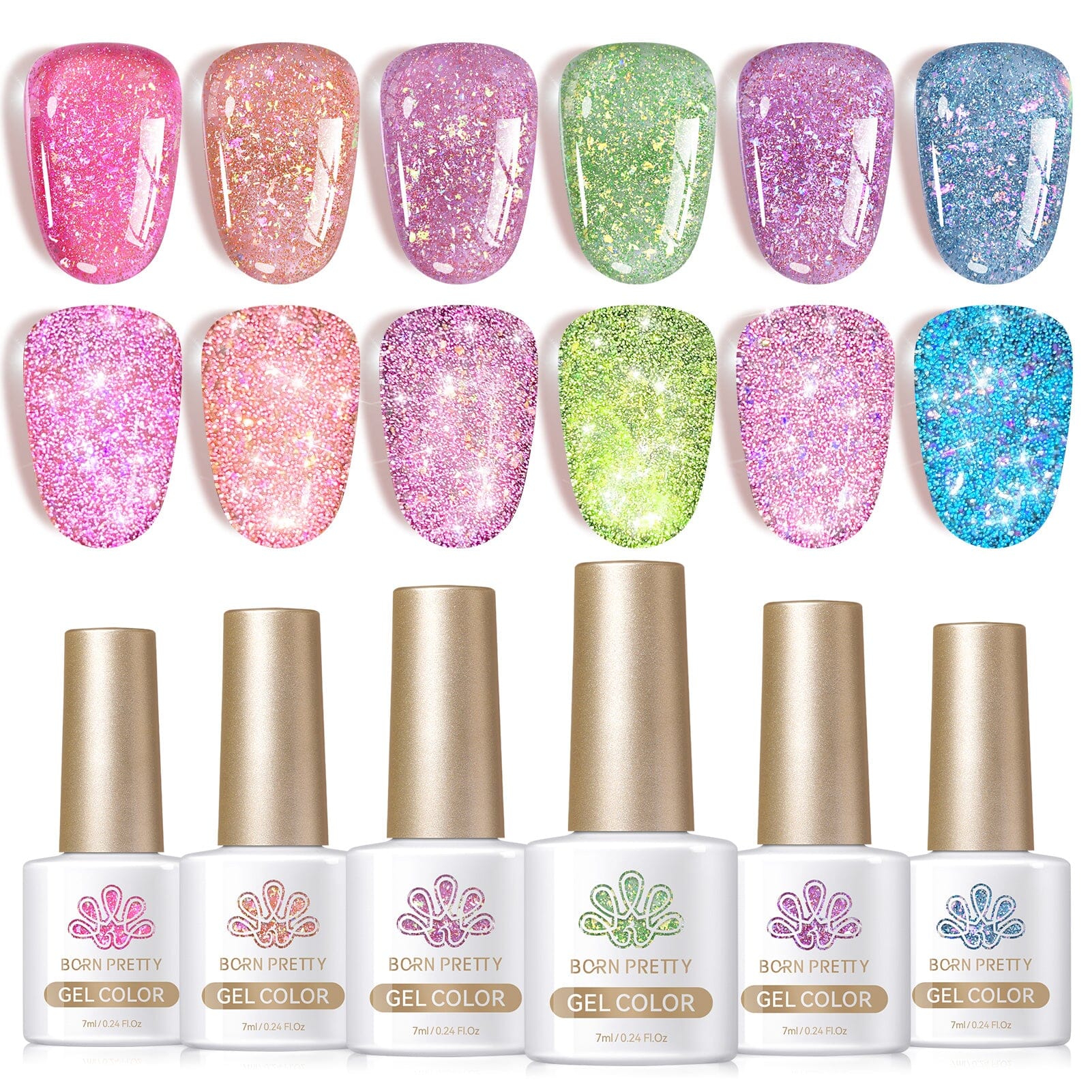 Reflective Gel Polish Set with Mica Flakes - Neon #02 (7ml) for Nail Art & DIY Manicures - Perfect for Salon, Home Use & Special Occasions