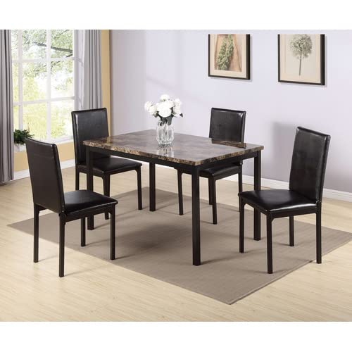 HONOOR 5-Piece Dining Table Set with 4 Chairs, Faux Marble Kitchen Table & Chair Set for Small Spaces - Black & Brown - Perfect for Apartments, Condos, Dining Rooms & Compact Living Areas