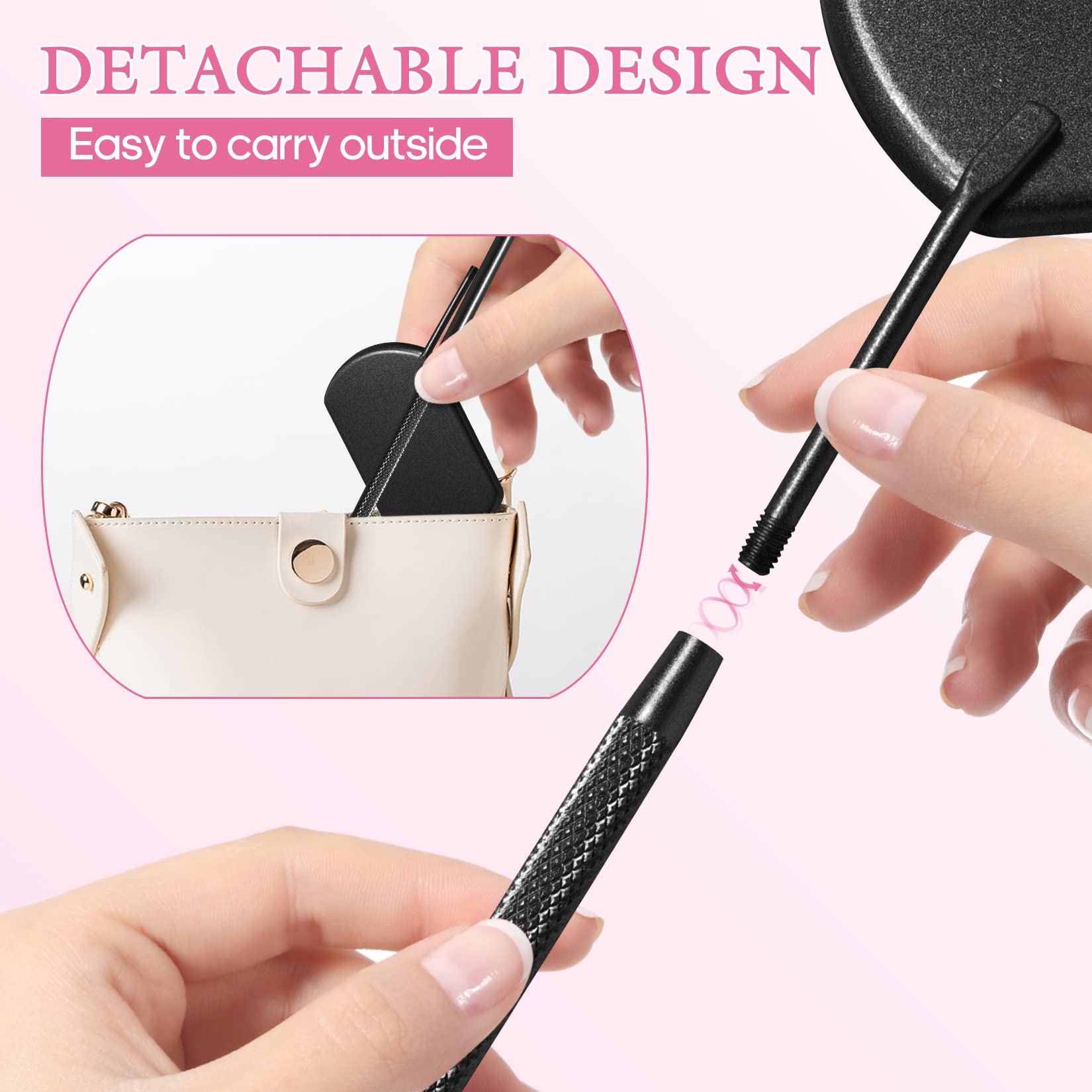 Buqikma Large Detachable Stainless Steel Eyelash Extension Mirror - 45°Angle Design Handheld Makeup Mirror for Professional Lash Artists & DIY Beauty (Black) | Perfect for Salon, Home Use & Travel Lash Kits