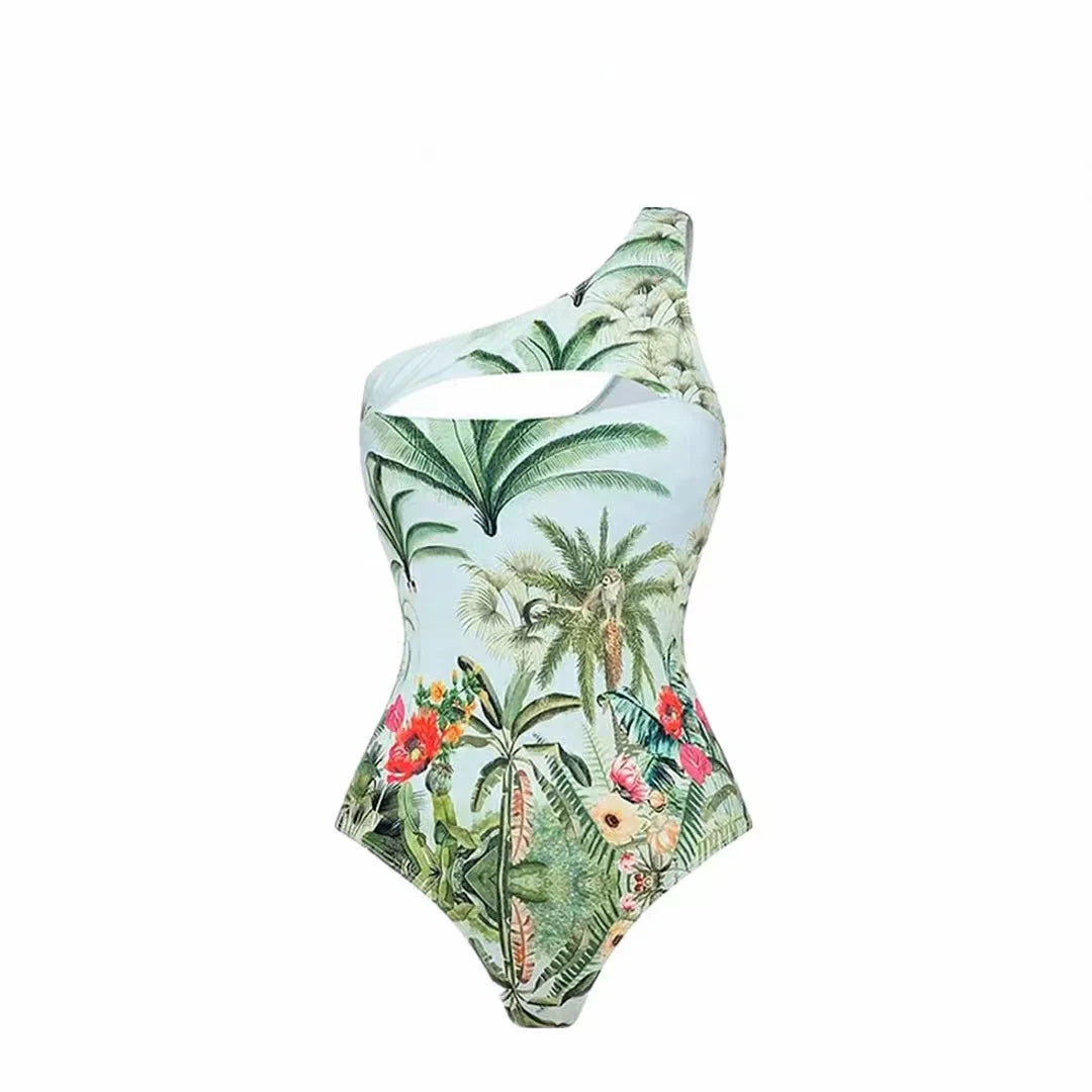 Women's Luxury Tropical Print One Piece Swimsuit Cover Up Set with Cutout Two Piece Bikini - Perfect for Beach Vacations, Pool Parties & Summer Getaways