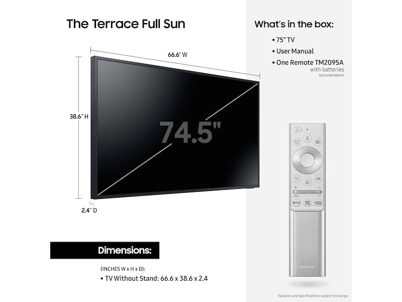 Samsung Class The Terrace QLED 4K Smart Outdoor TV - Waterproof & Weatherproof for Patio, Backyard, and Outdoor Entertainment