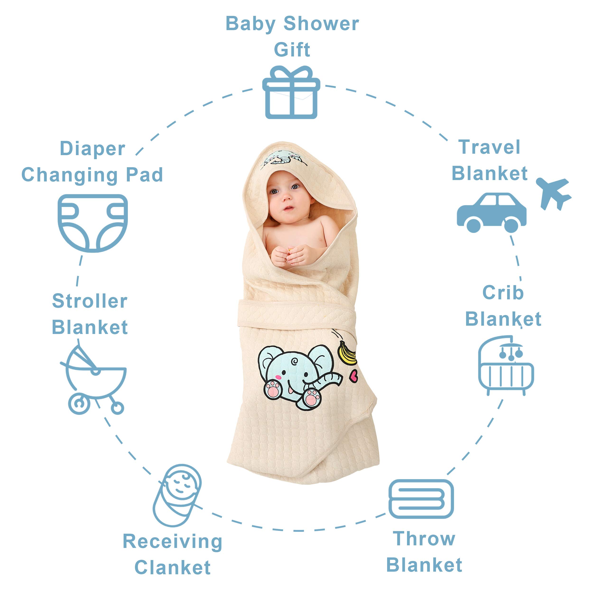 Organic Cotton Baby Wearable Blanket with Elephant Print - Soft Hooded Sleep Sack for Newborns & Infants | Cozy Nursery Essential for Naptime & Bedtime