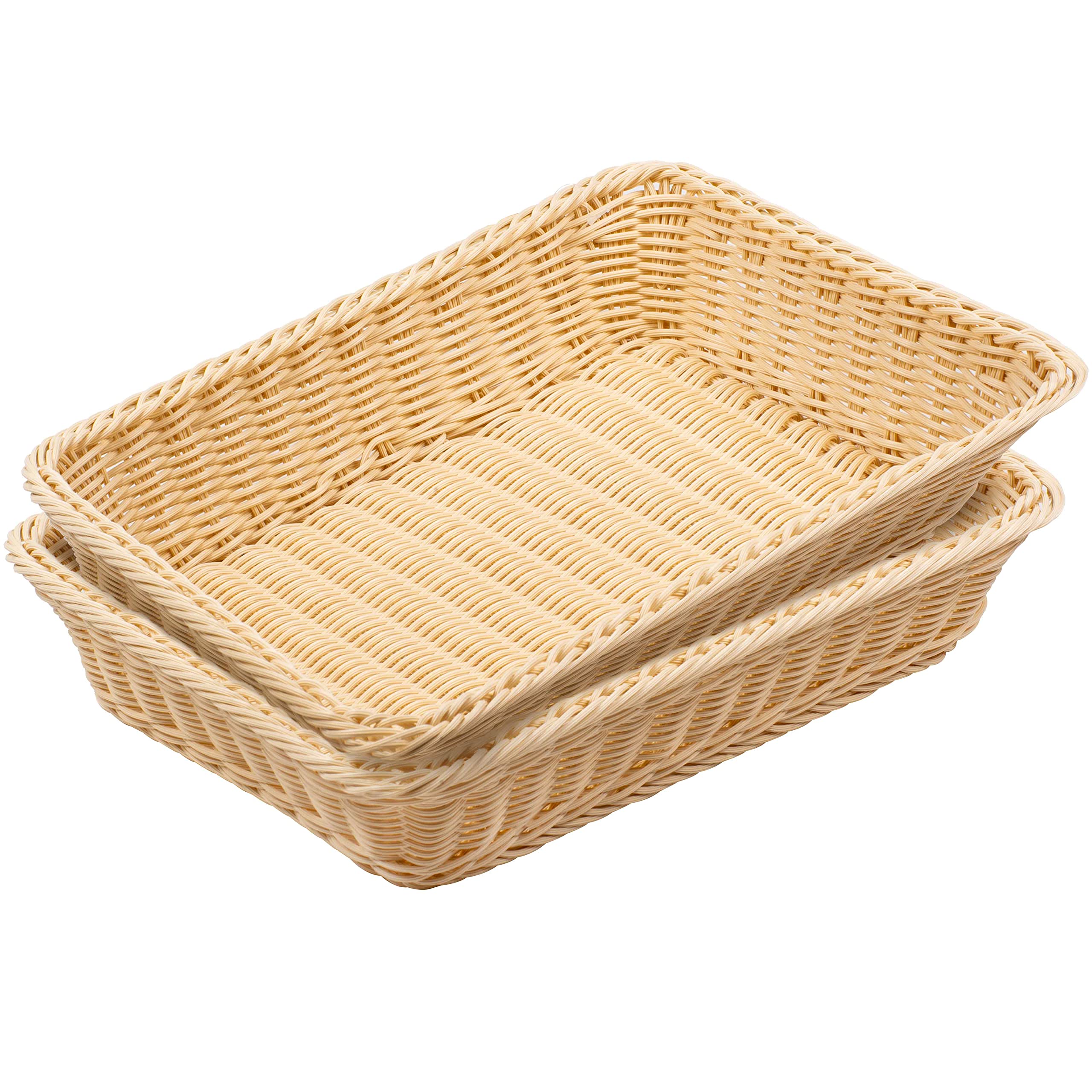 myHomeBody Rectangular Wicker Storage Basket Set of 2 - Cream Woven Baskets for Home Decor, Serving Tray, Fruit & Food Storage | Perfect for Kitchen Organization, Bathroom Towels, Living Room Decor & Garden Accessories