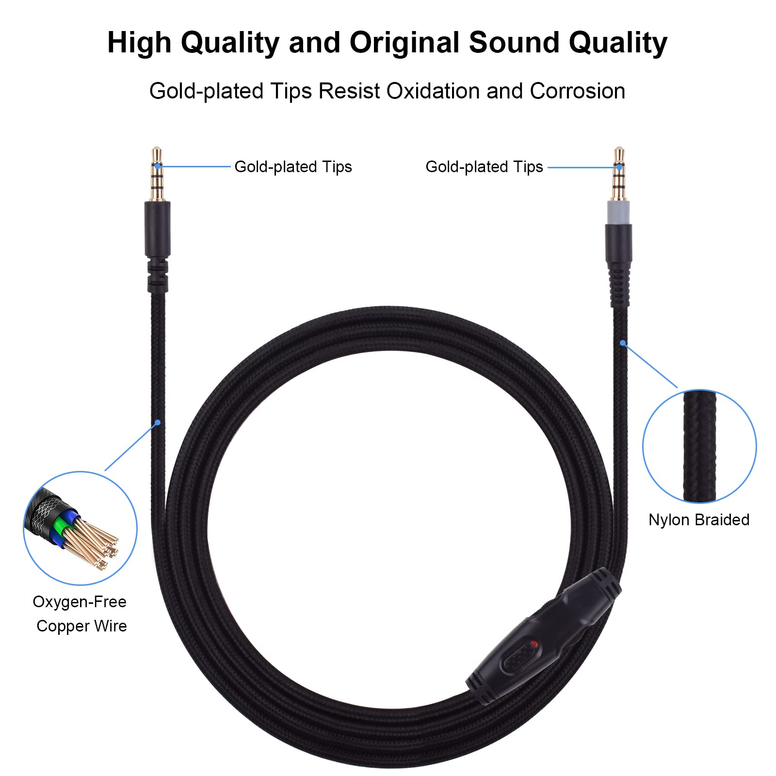 HyperX Cloud Mix & Alpha Replacement Cable - 3.5mm Aux Cord with Volume Control & Mute for Gaming Headsets (4.9Ft/1.5m) - Perfect for PC, PS4, Xbox & Mobile Gaming Accessories