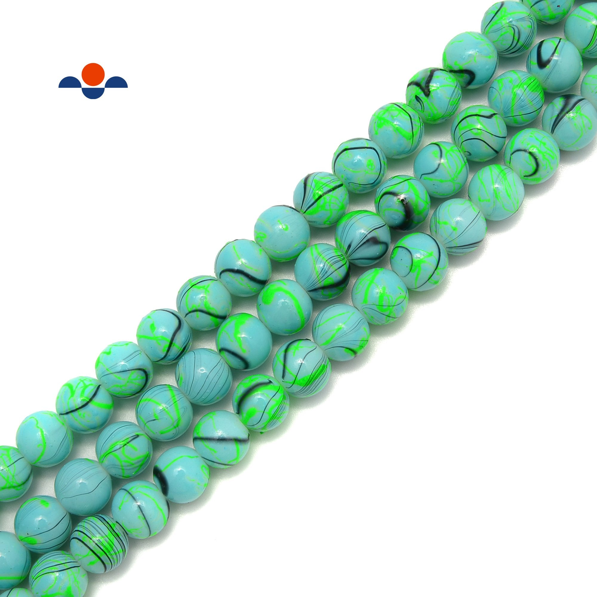 Vibrant Neon Green Striped Glass Beads - 6mm, 8mm, 10mm, 15.5mm Round Smooth Beads for Jewelry Making (15.5 Inch Strand) - Perfect for DIY Bracelets, Necklaces & Craft Projects