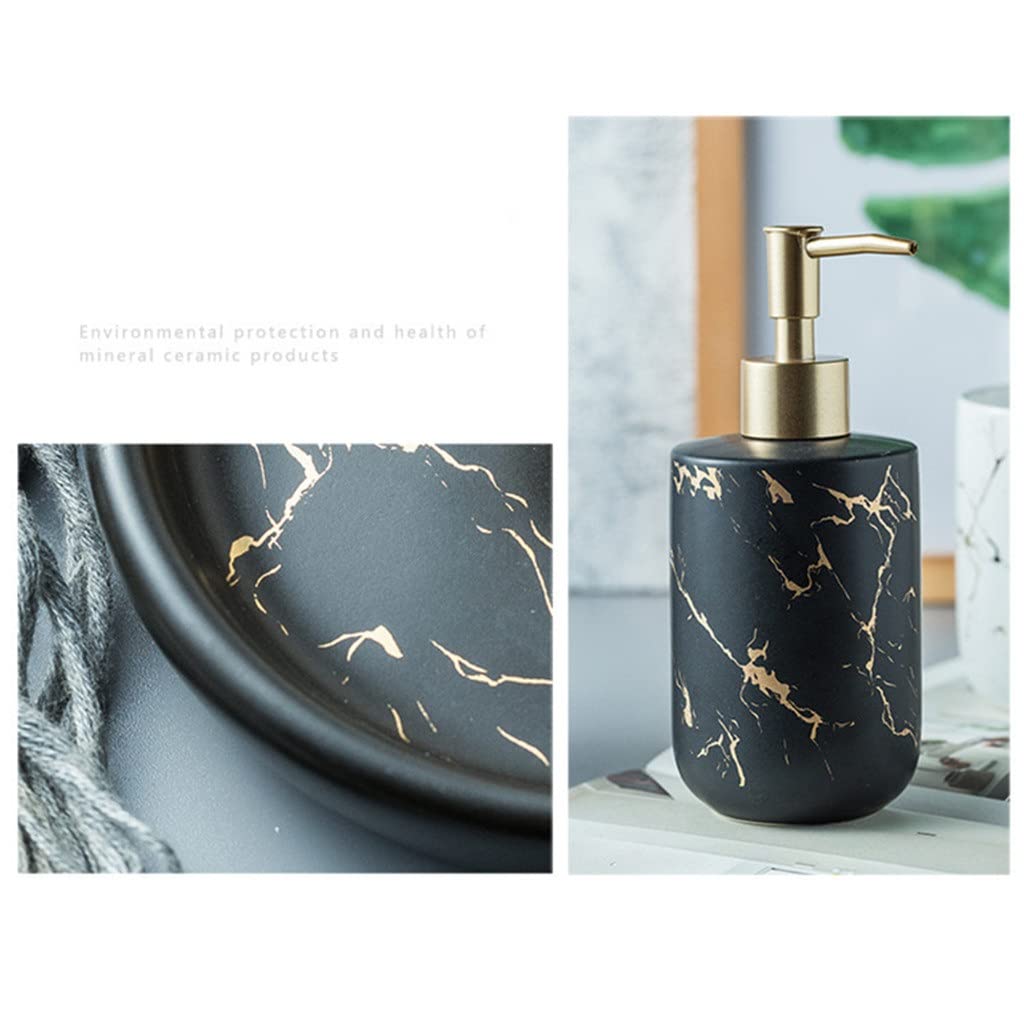 Premium Marble Ceramic Bathroom Accessory Set - Toothbrush Holder, Mouthwash Cup, Soap Dish & Shampoo Dispenser | Modern Vanity Organizer for Spa-Like Bathroom Decor