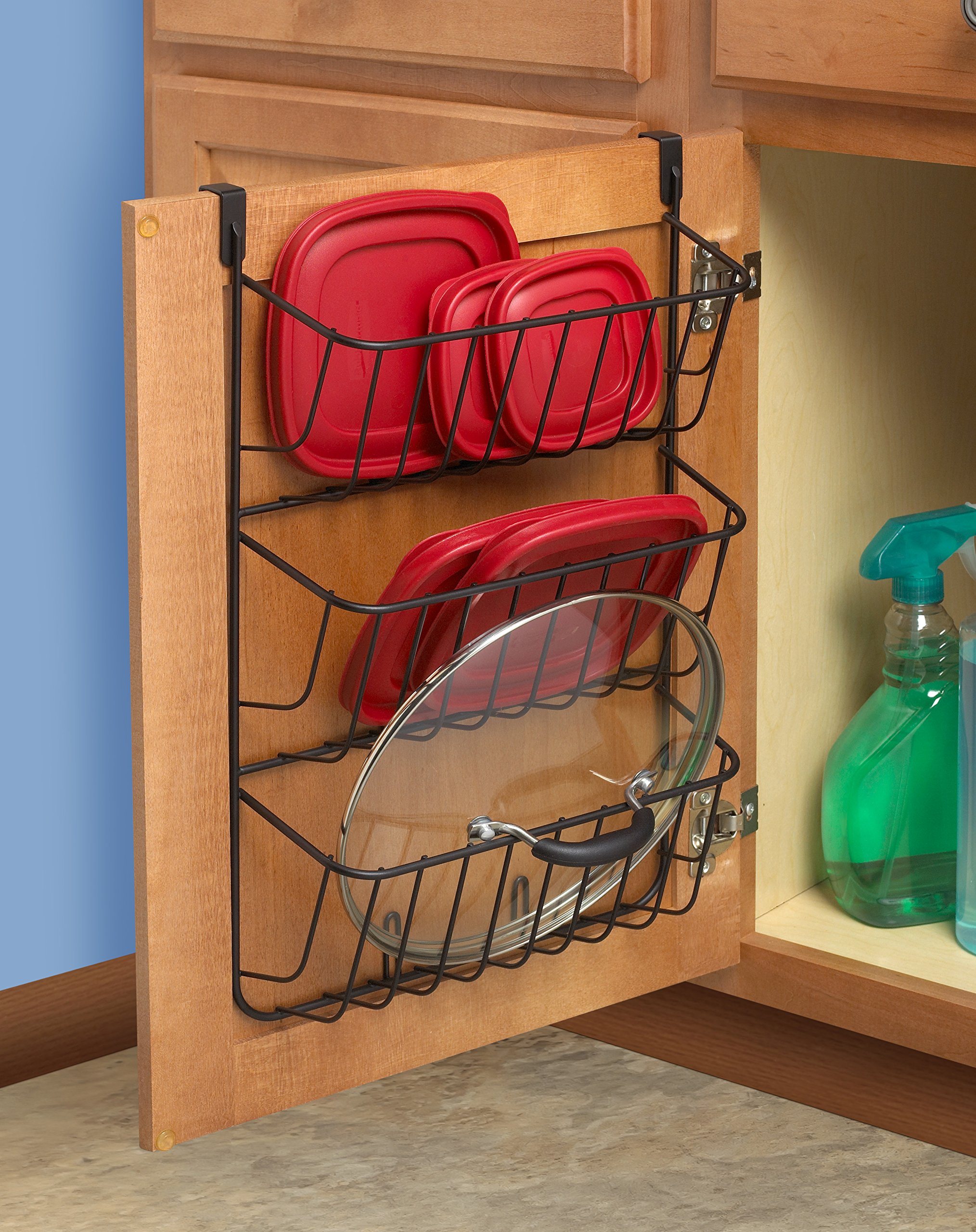 Bronze Spectrum Over the Cabinet Lid Organizer - Large Kitchen Storage Solution for Tupperware, Cabinets, Pantry & Under Sink | Perfect for Small Space Organization & Kitchen Decluttering