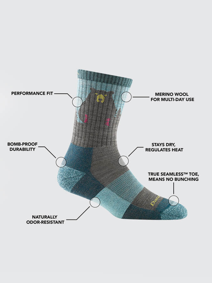 Darn Tough 1970 Bear Town Micro Crew Lightweight Hiking Socks for Women - Cushioned Comfort for Outdoor Adventures, Trail Running & Daily Wear